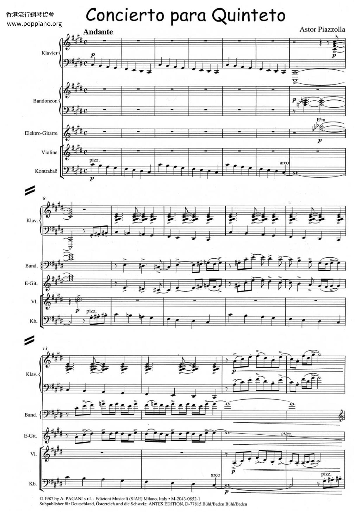 Concierto Para Quintetoピアノ譜