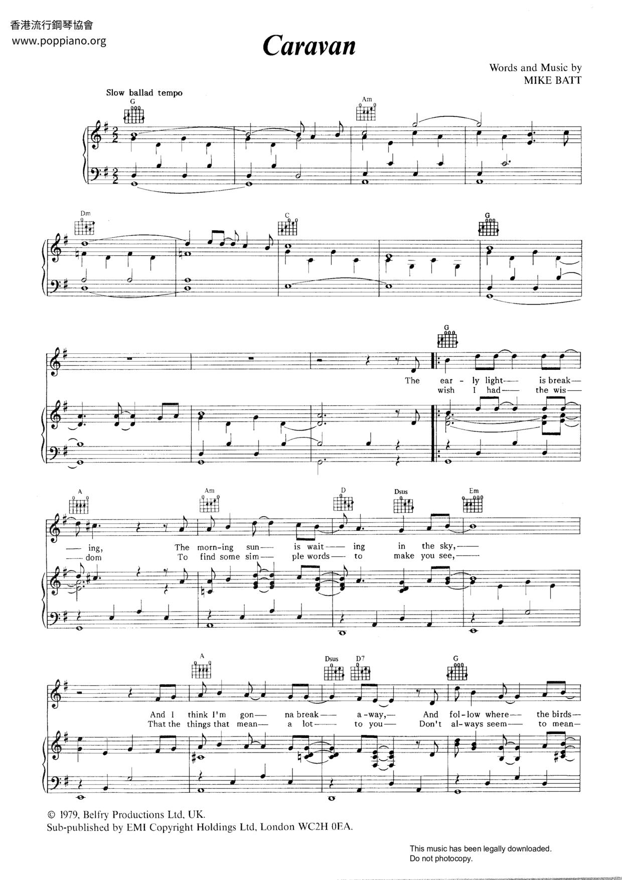 Caravan Song Score