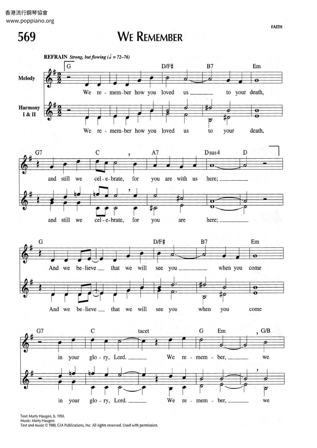 We Remember Score