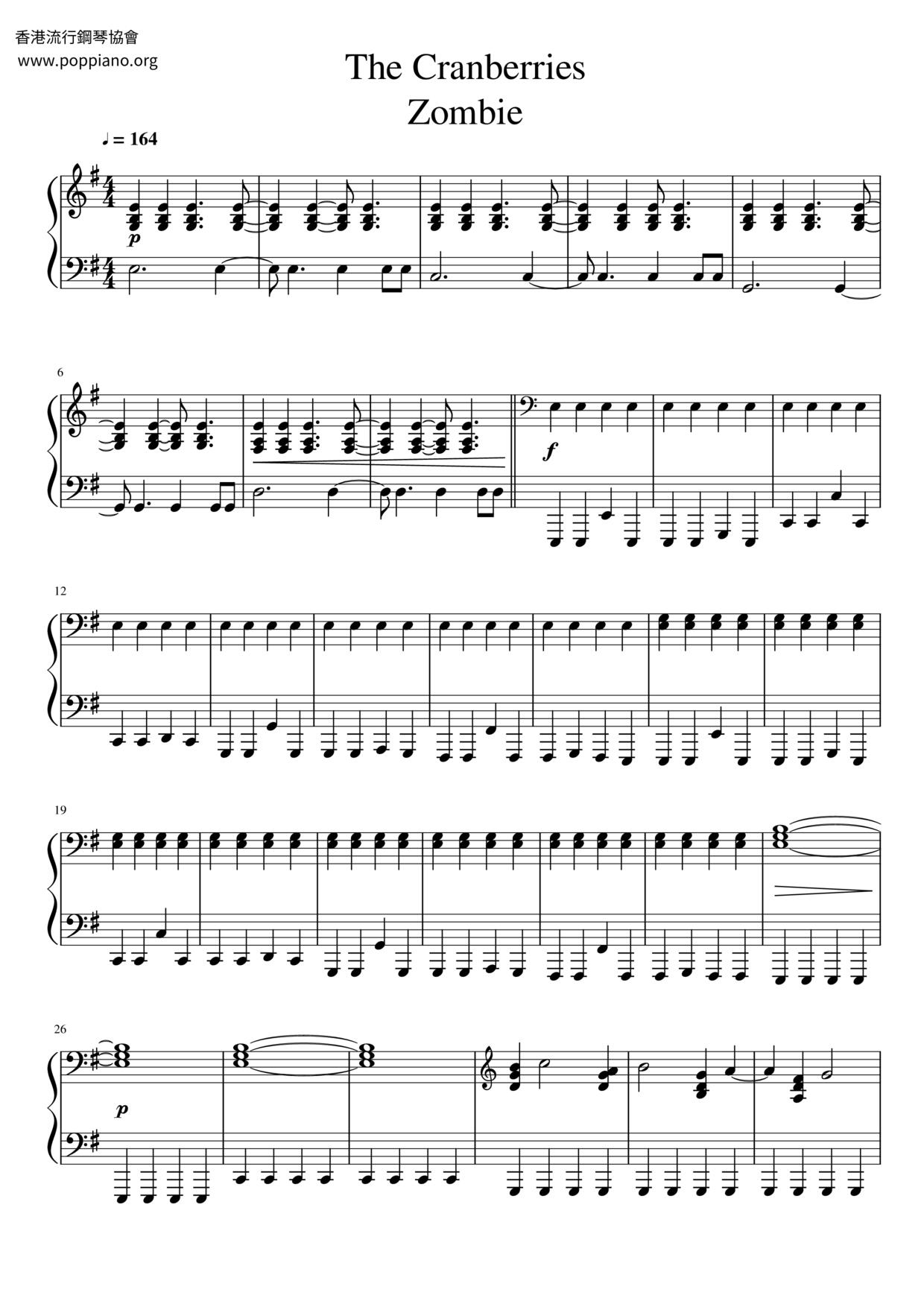 The Cranberries Zombie Sheet Music Pdf Free Score Download 