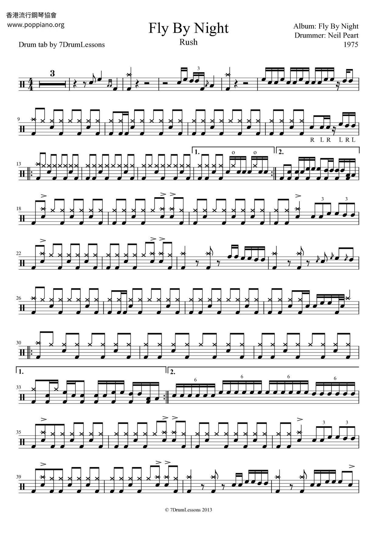 Fly By Night Score