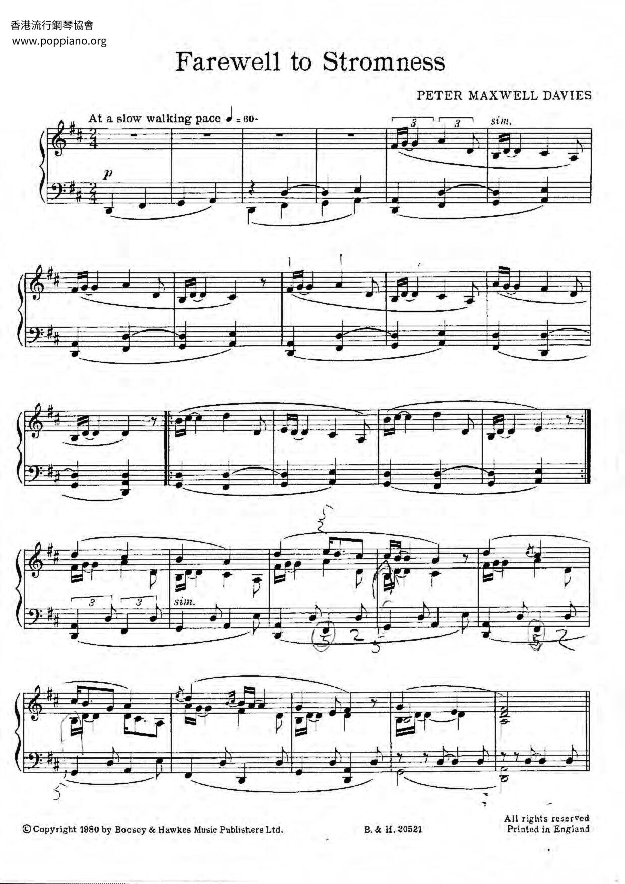 Farewell To Stromness Score