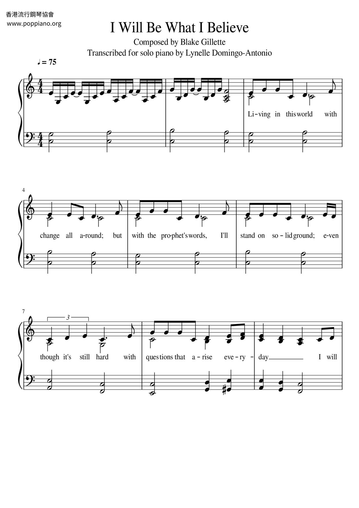 Spiritual I Will Be What I Believe Sheet Music Pdf Free Score Download 