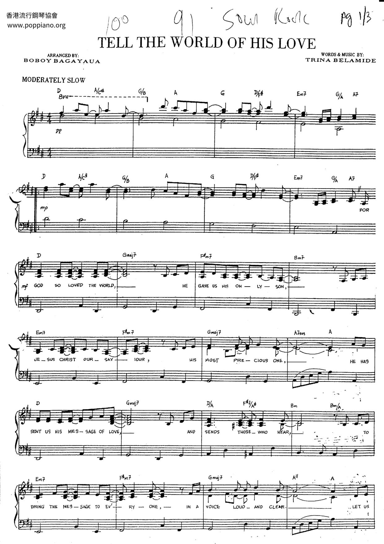Tell The World Of His Love Score