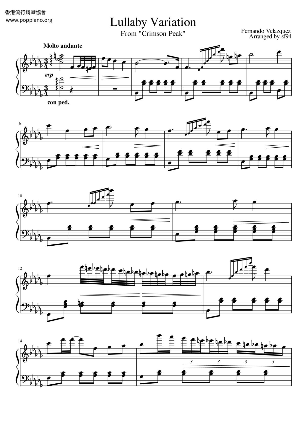 Crimson Peak - Lullaby Variation Score