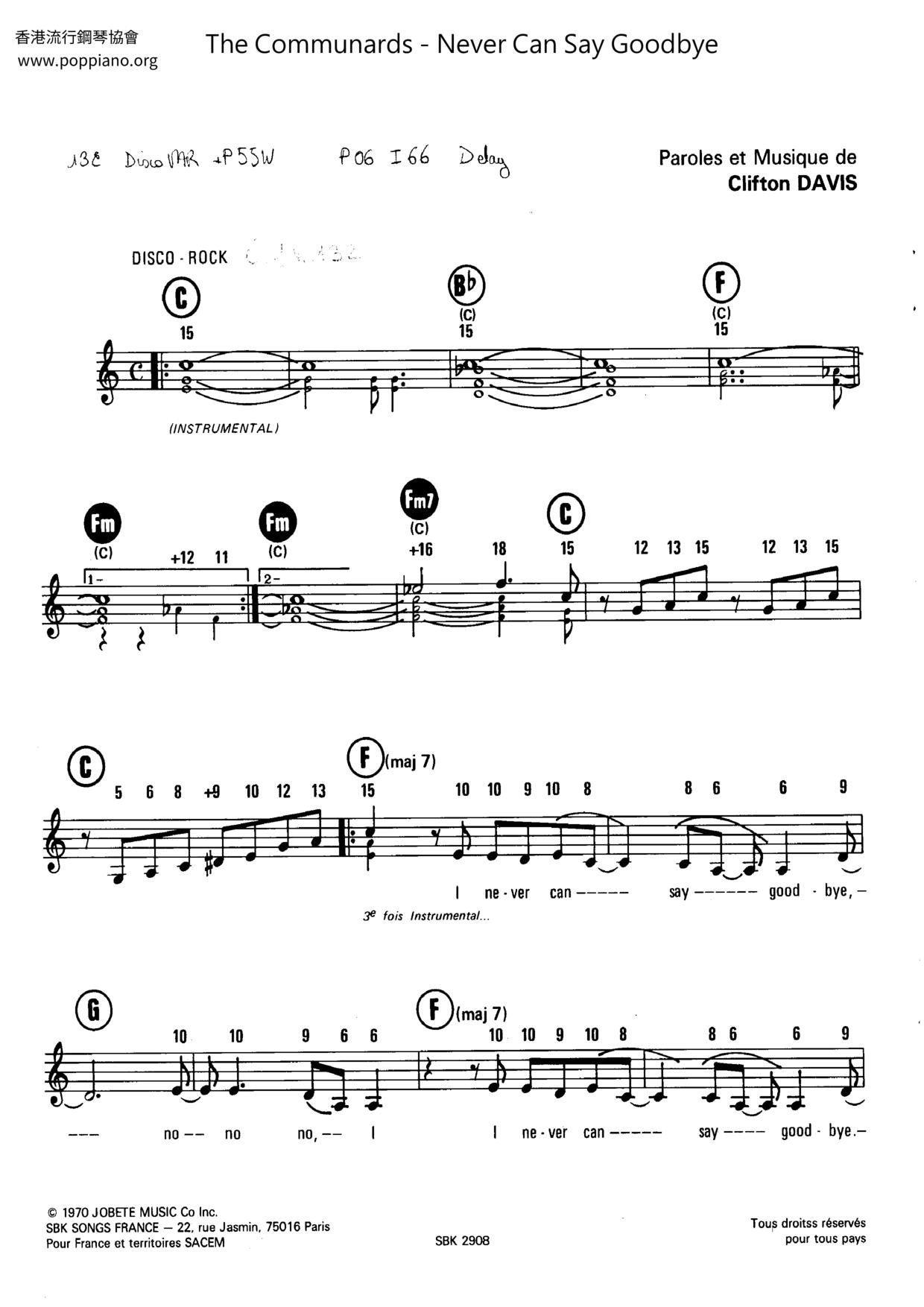 Never Can Say Goodbye Score