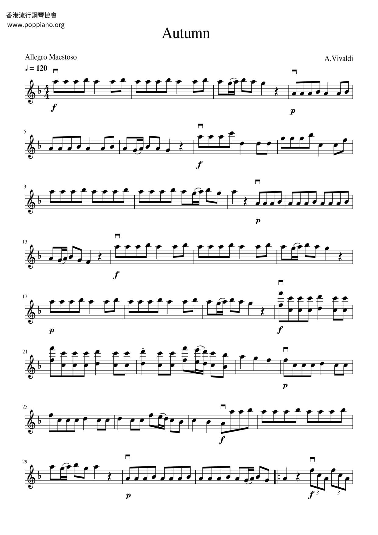 The Four Seasons - Autumn in F Major, RV. 293: III. Allegro Score