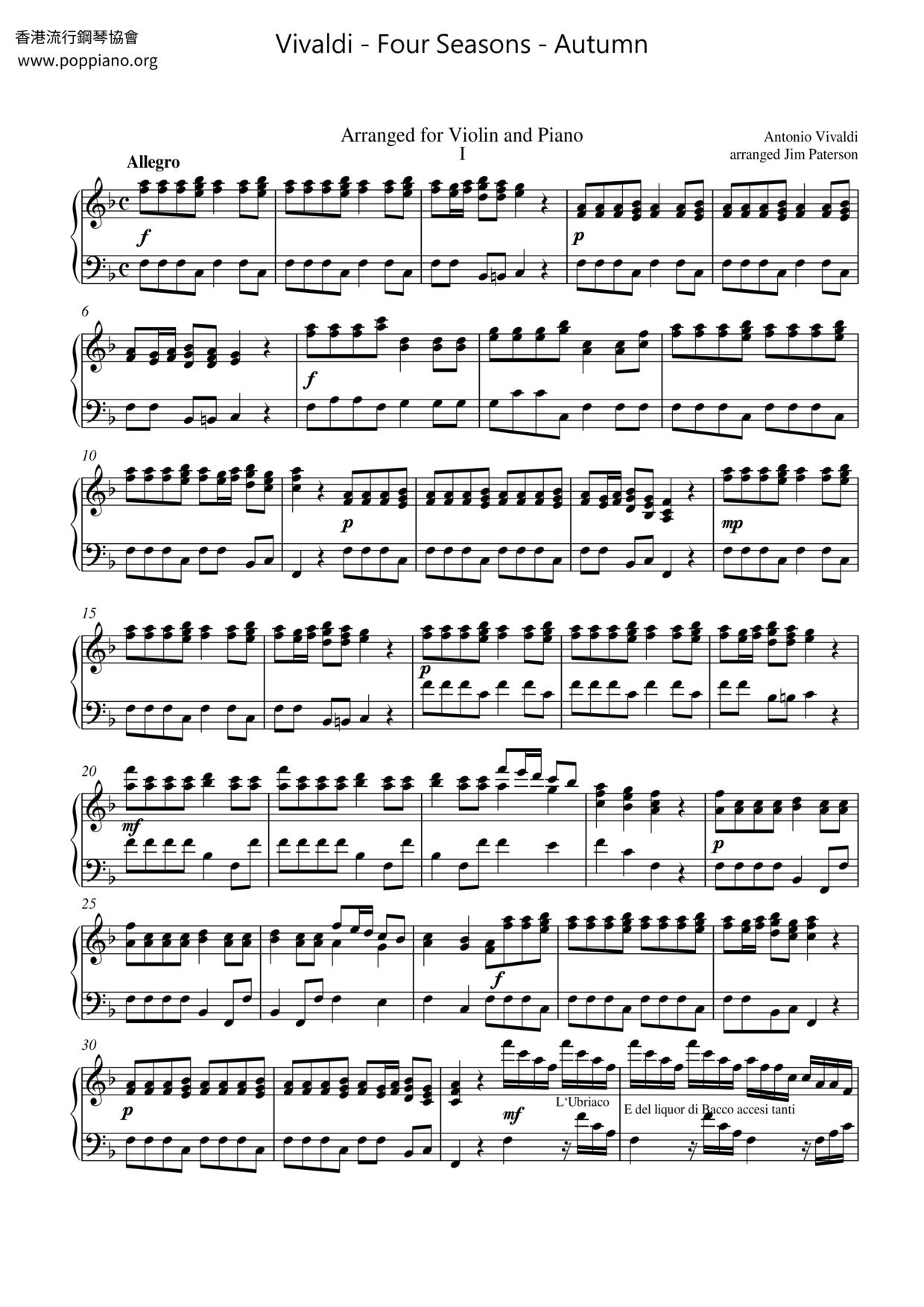 The Four Seasons - Autumn in F Major, RV. 293: III. Allegro Score