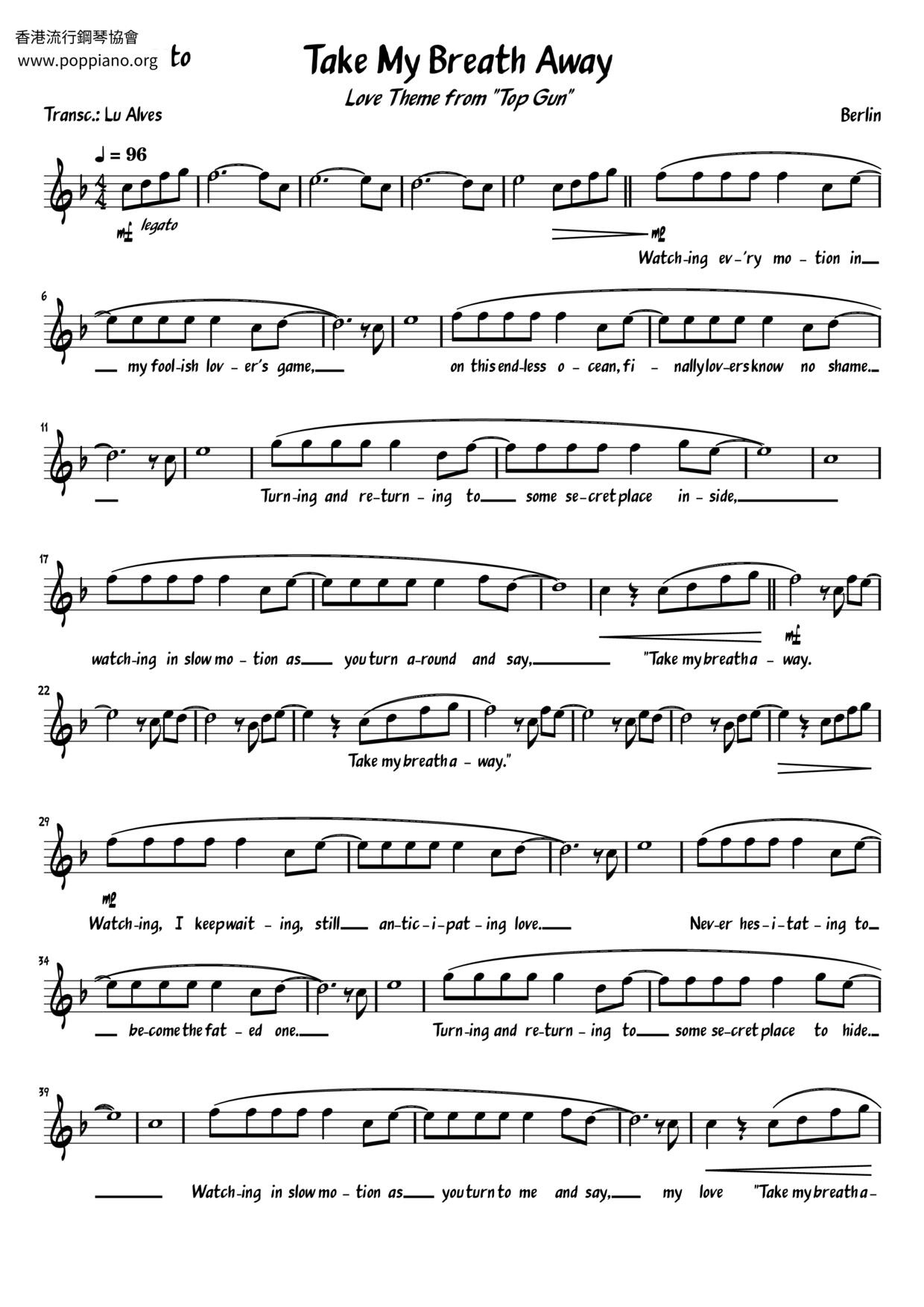 Take My Breath Away Score