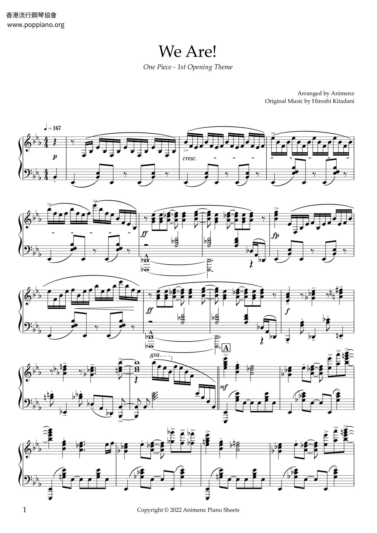 ☆ One Piece-海賊王 - Kokoro No Chizu Sheet Music pdf, - Free Score Download ☆