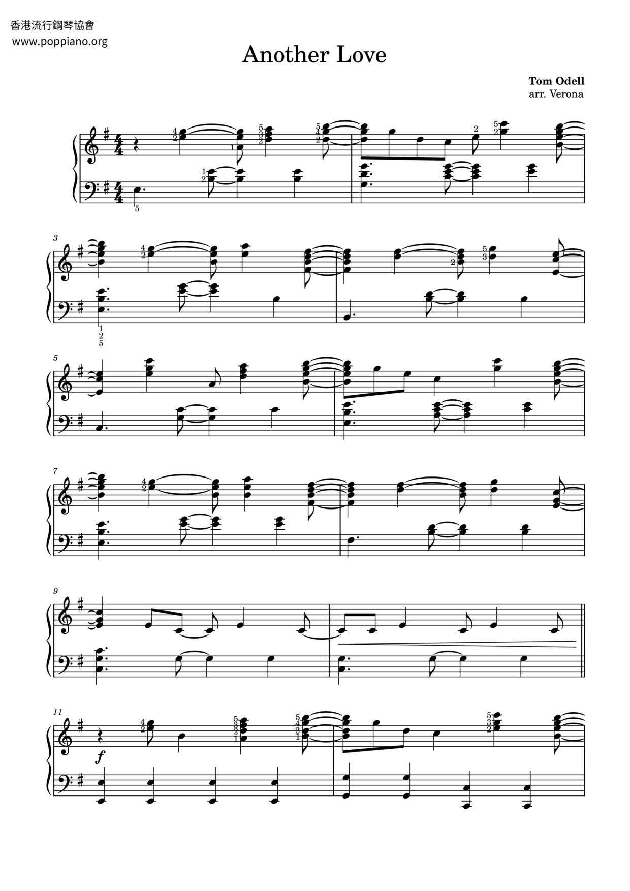 Another Love Sheet Music, Tom Odell