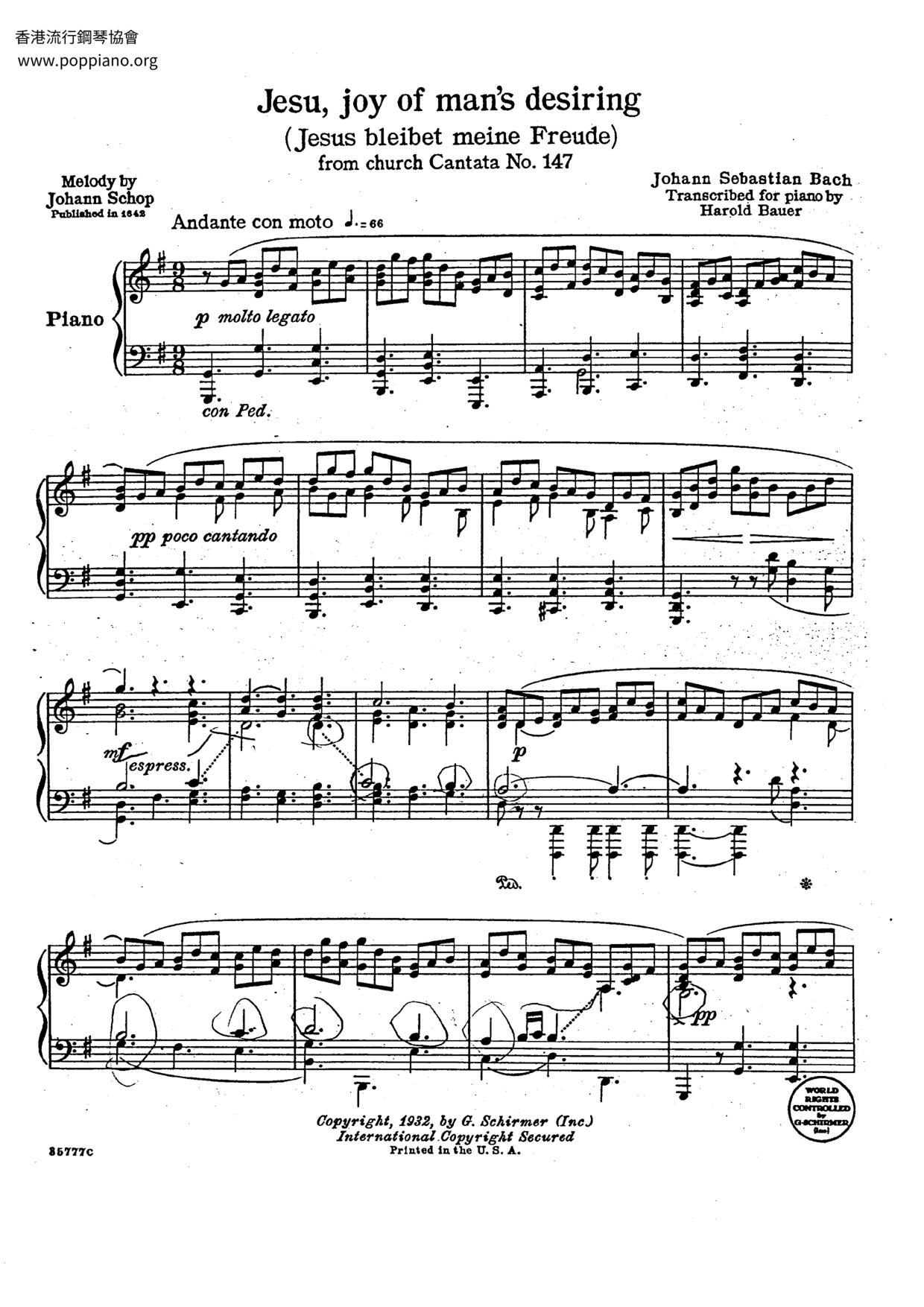 Jesu, Joy Of Man's Desiringピアノ譜