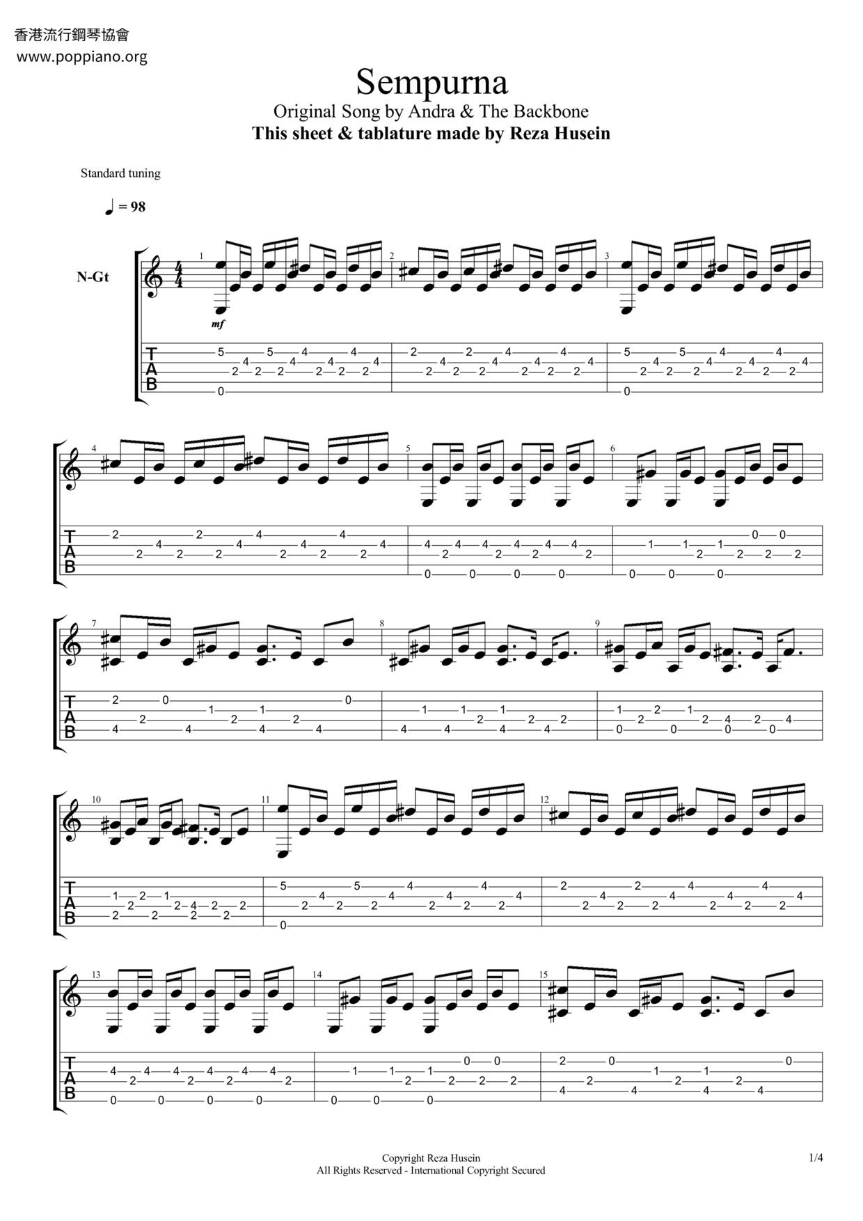 Sempurna琴谱