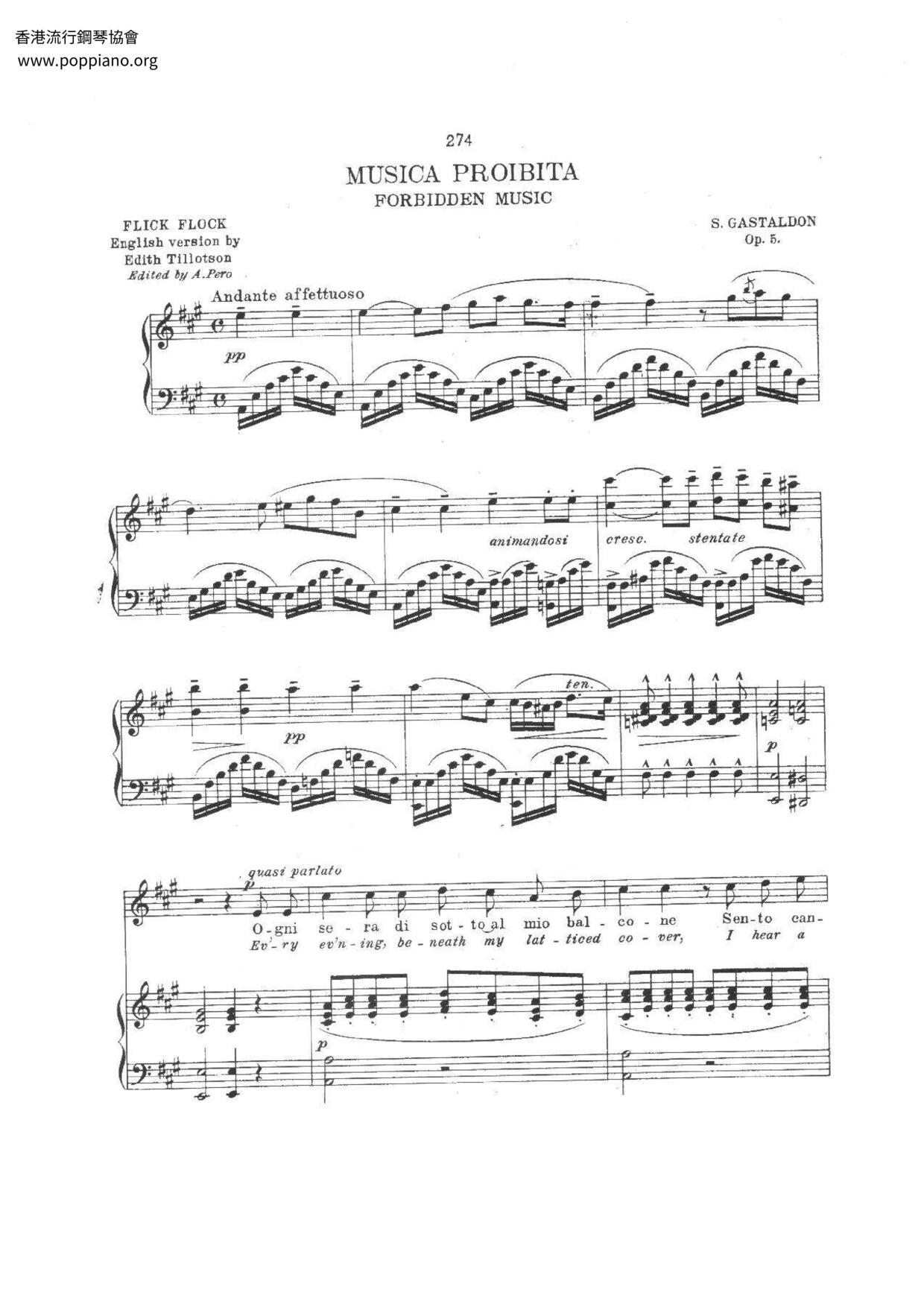 Musica Proibita / Gastaldon琴谱