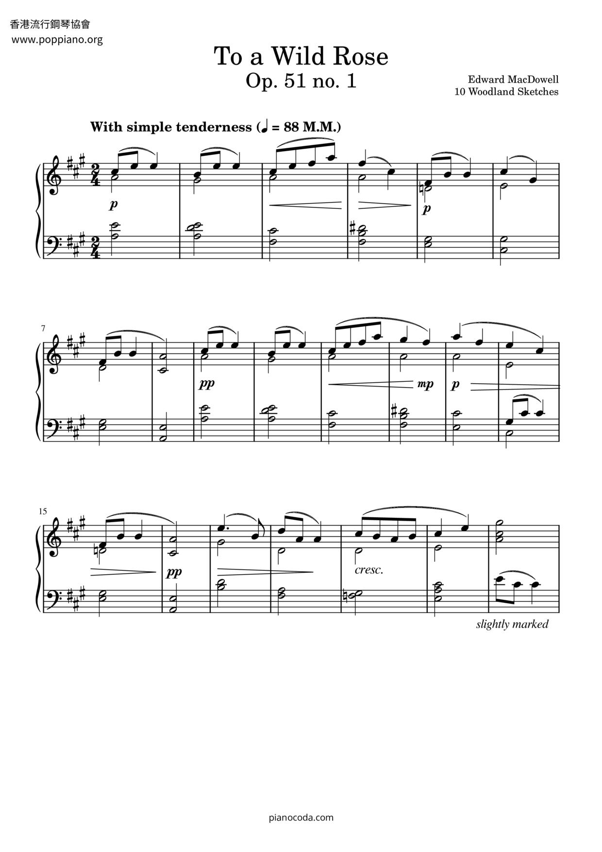 To A Wild Rose Score