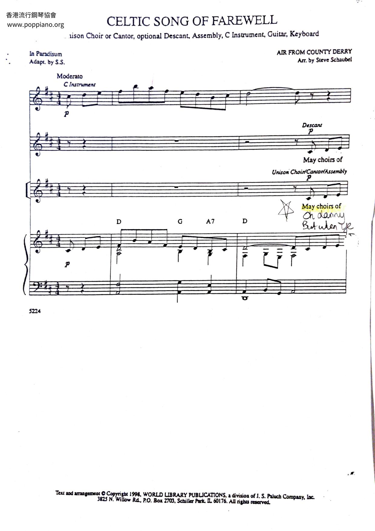 Celtic Song Of Farewell Score