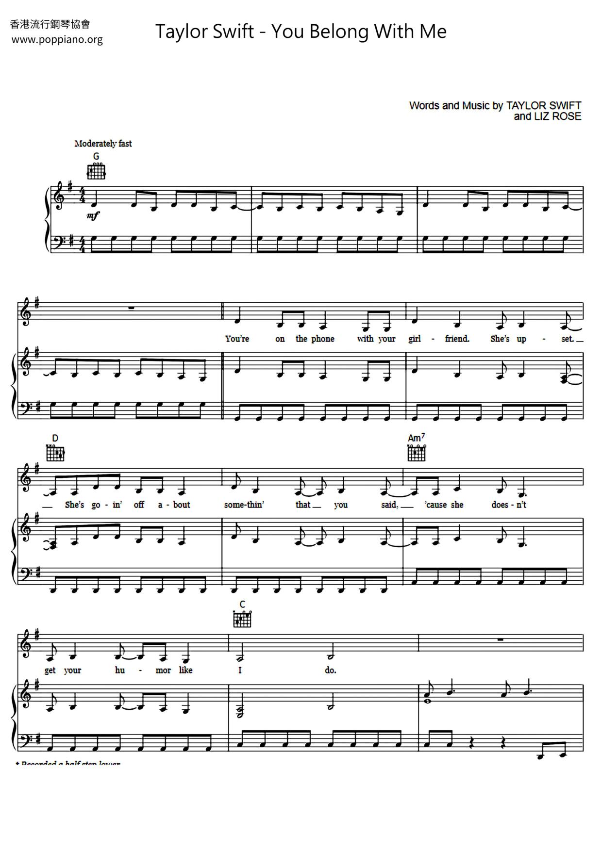 You Belong With Me Score