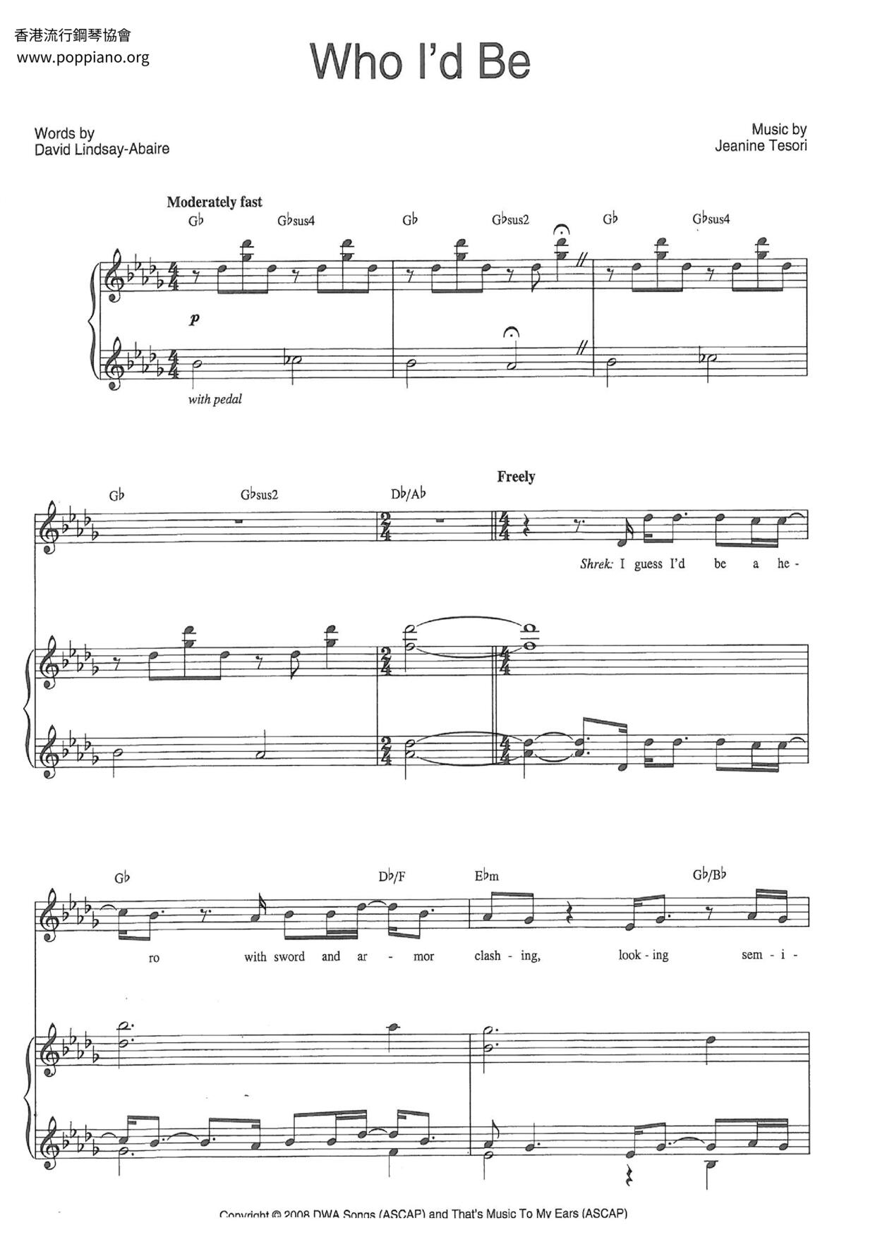 Shrek - Who I'd Be琴譜