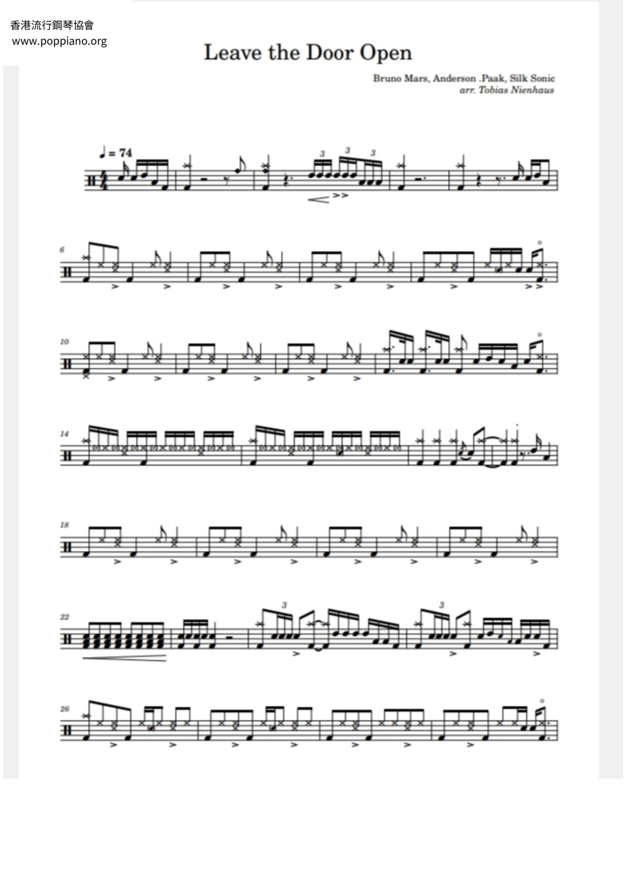 Bruno Mars-Leave The Door Open Drum Tab pdf, - Free Score Download ★