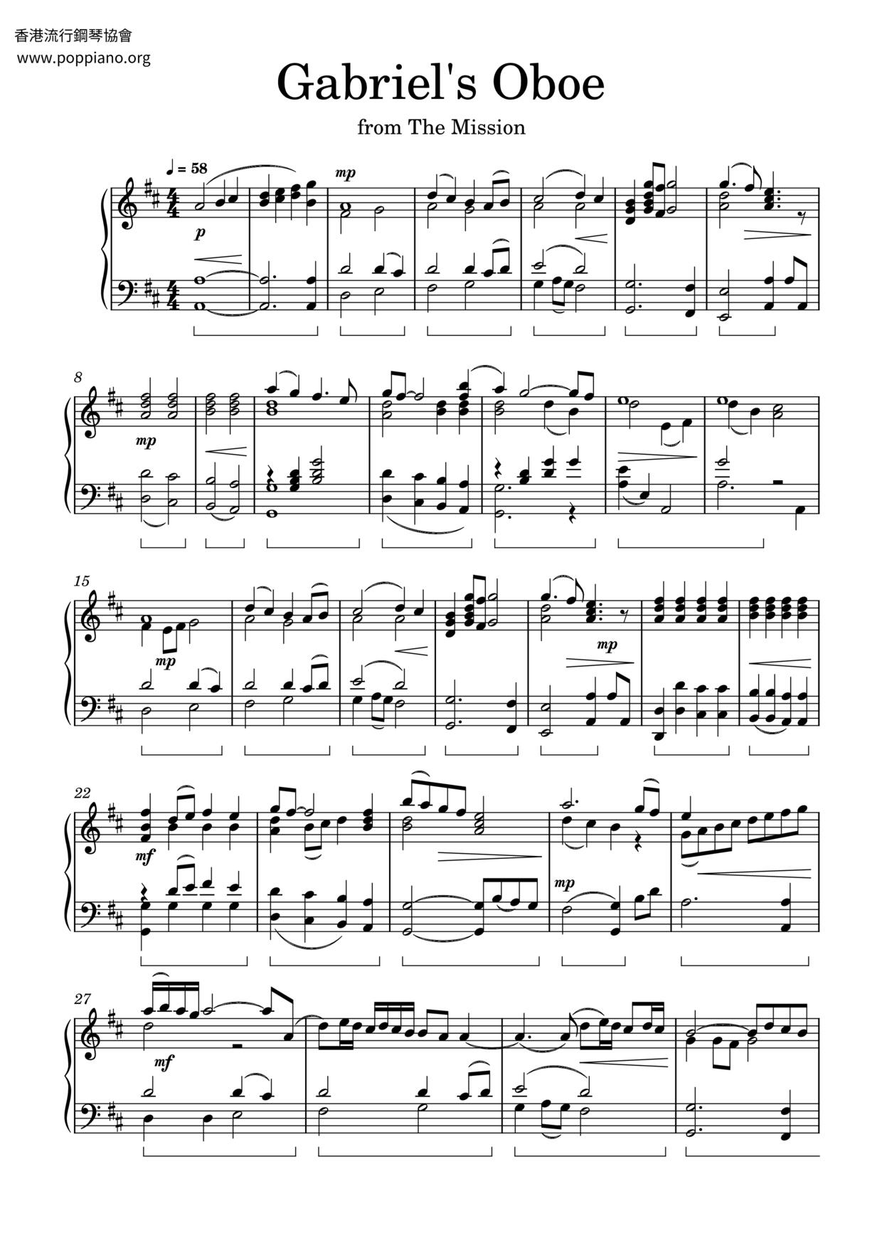 The Mission - Gabriel's Oboe琴谱