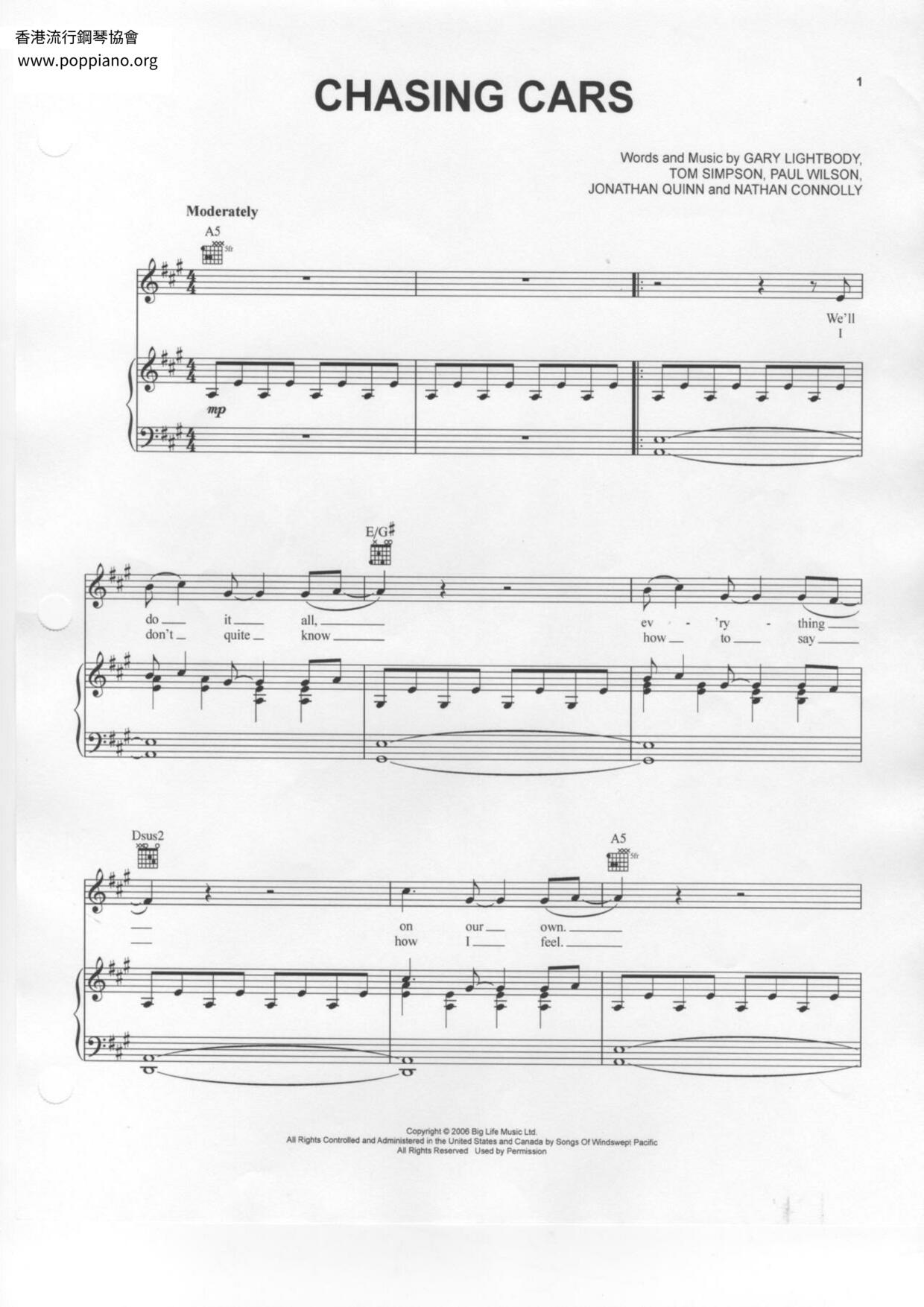 Chasing Cars Score