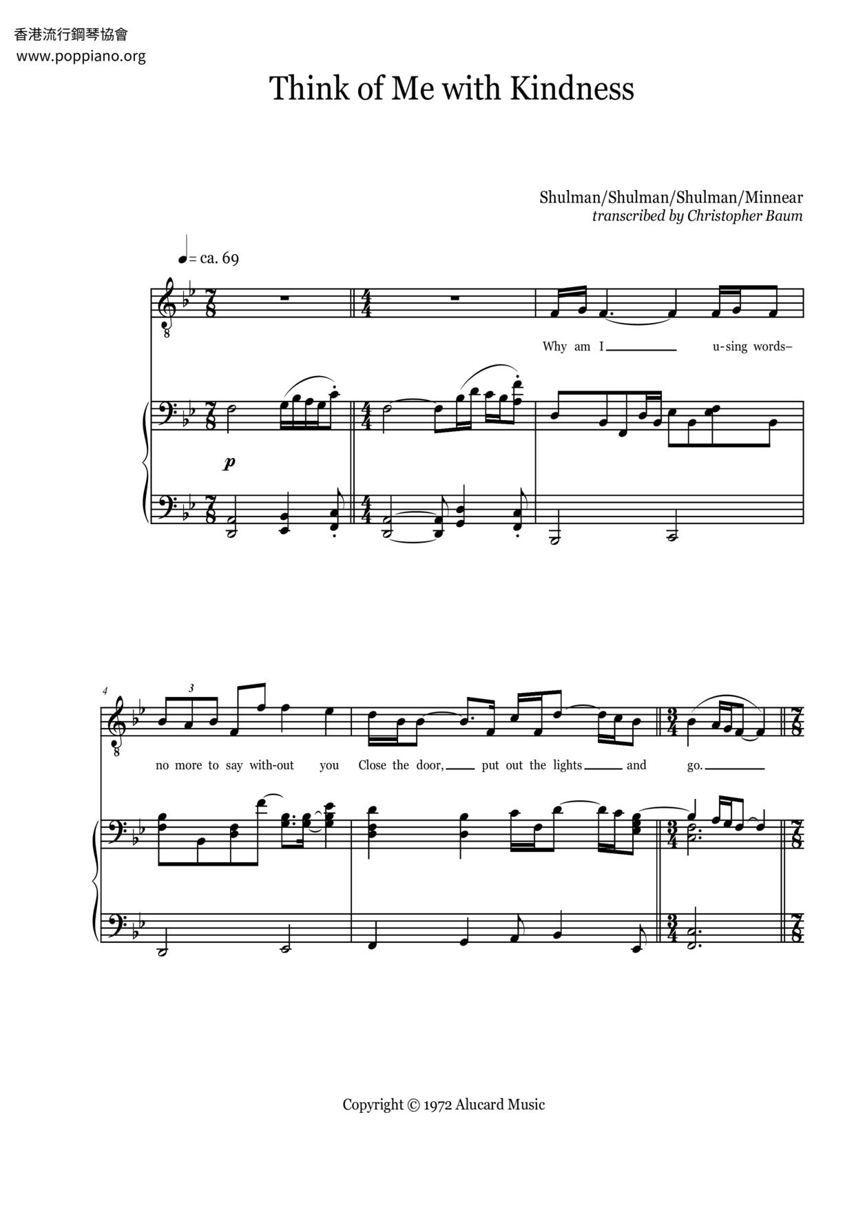 Think Of Me With Kindness Score