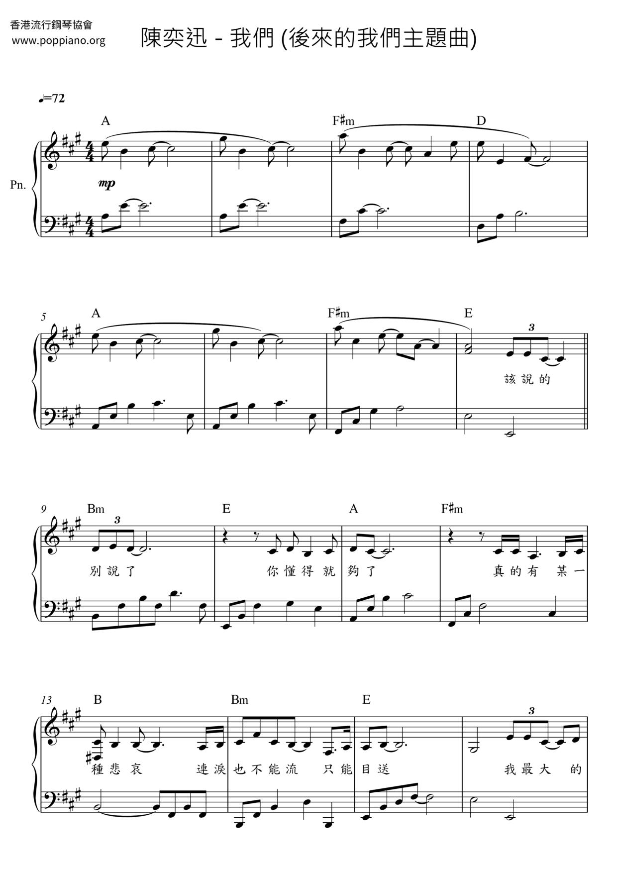 Us (The Theme Song Of The Movie "Later Us") Score