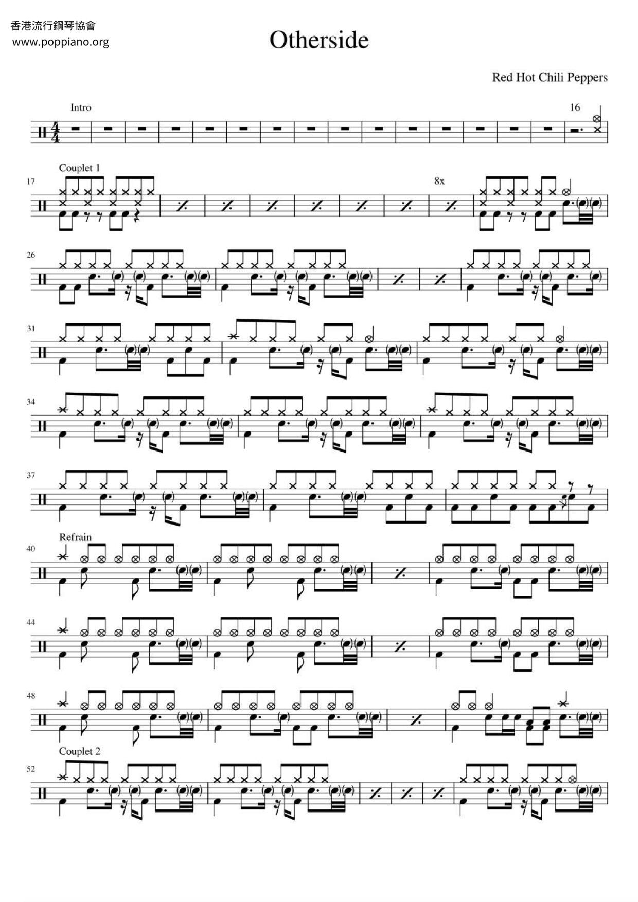 ☆Red Hot Chili Peppers - Otherside ドラムスコアpdf- 香港