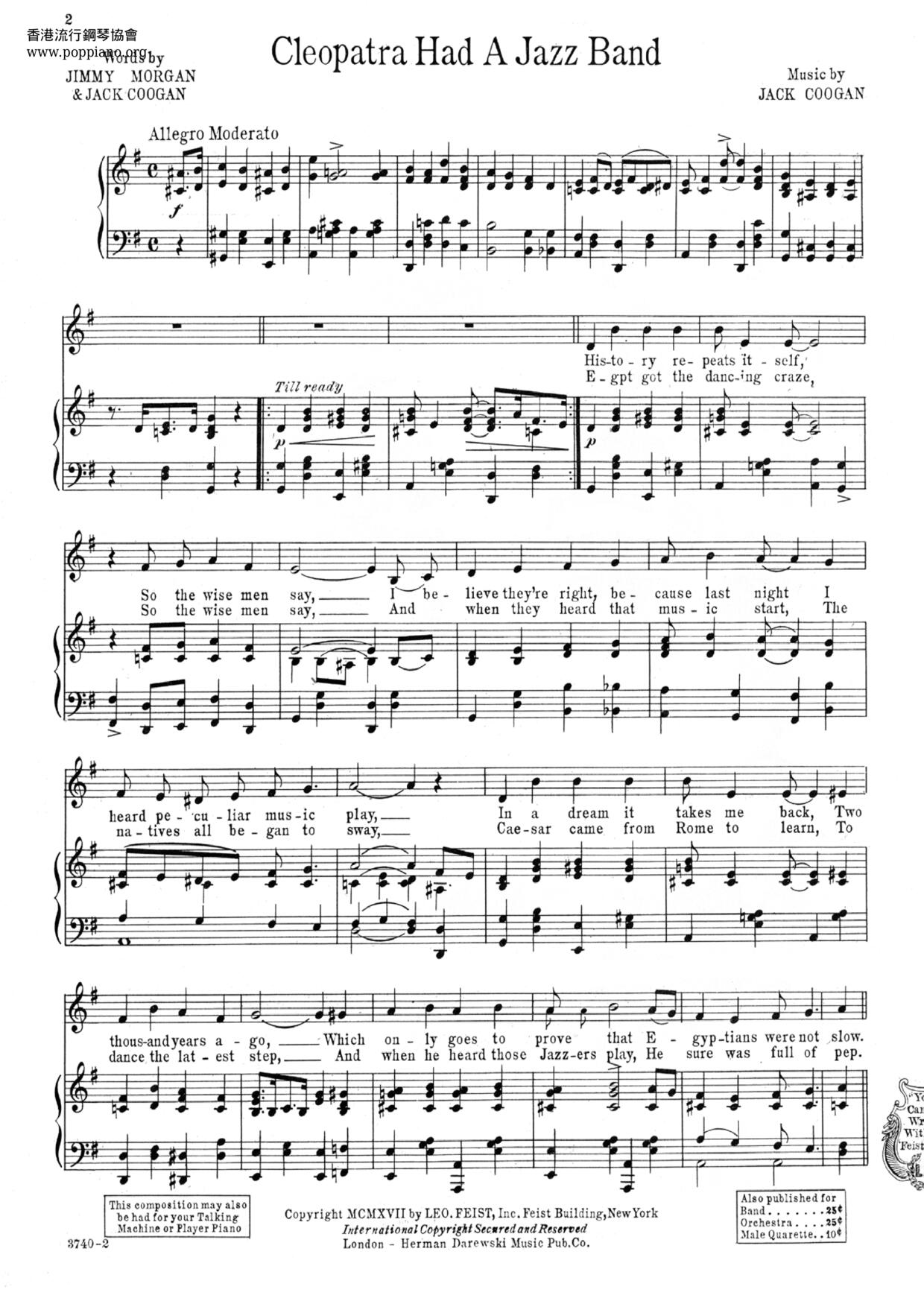 Cleopatra Had A Jazz Band Score