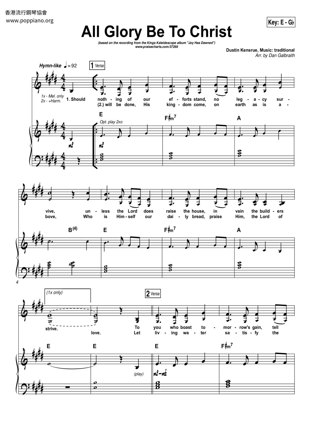 All Glory Be To Christ Score