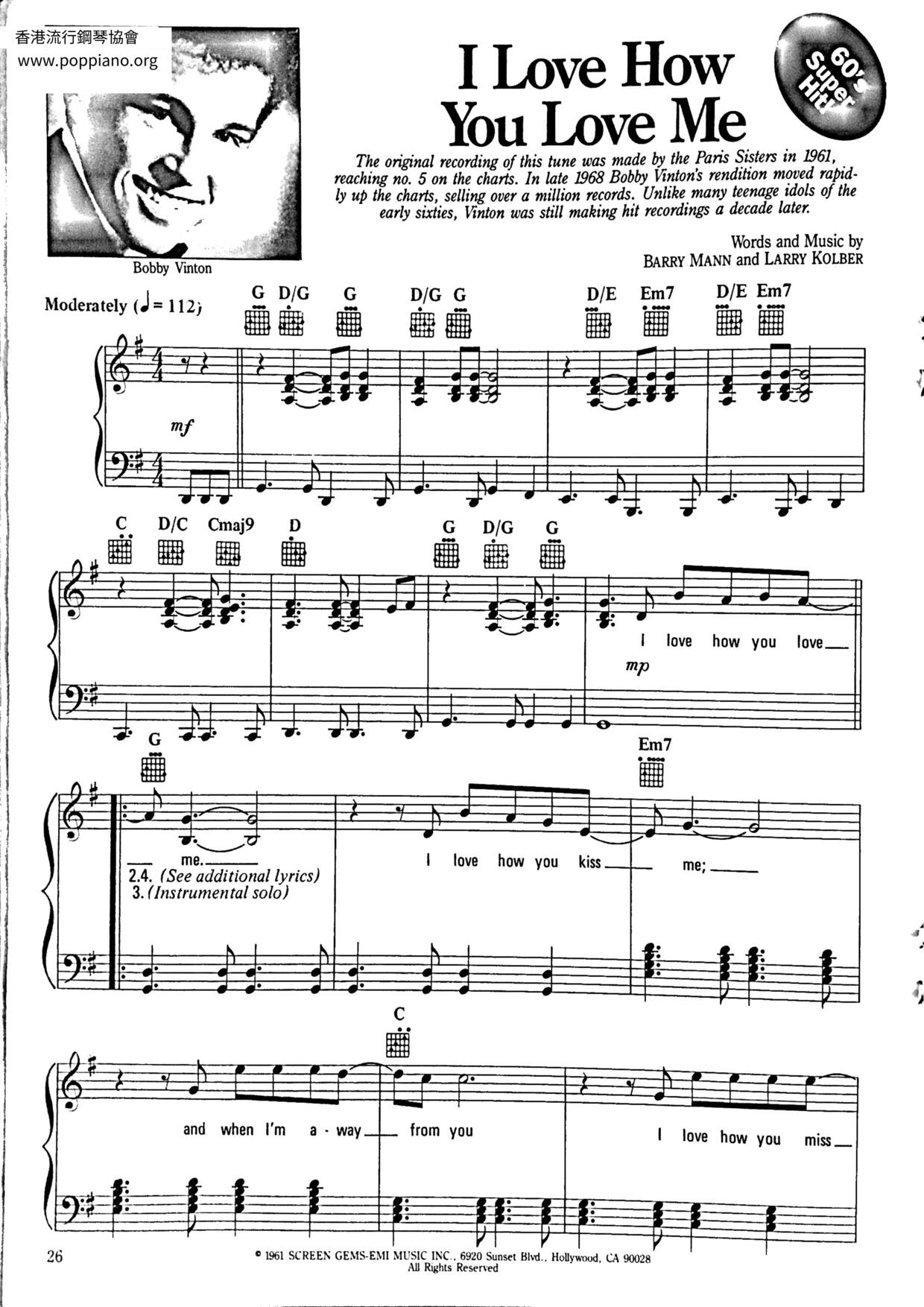 I Love How You Love Me Score