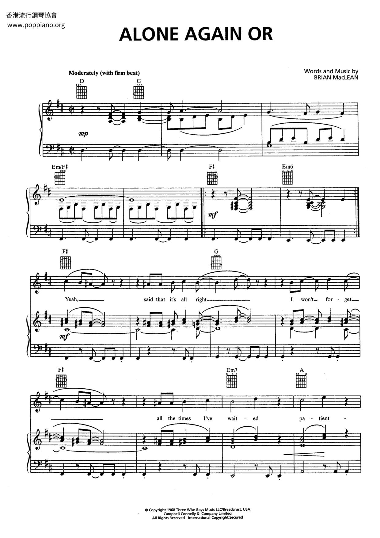 Alone Again Or Score