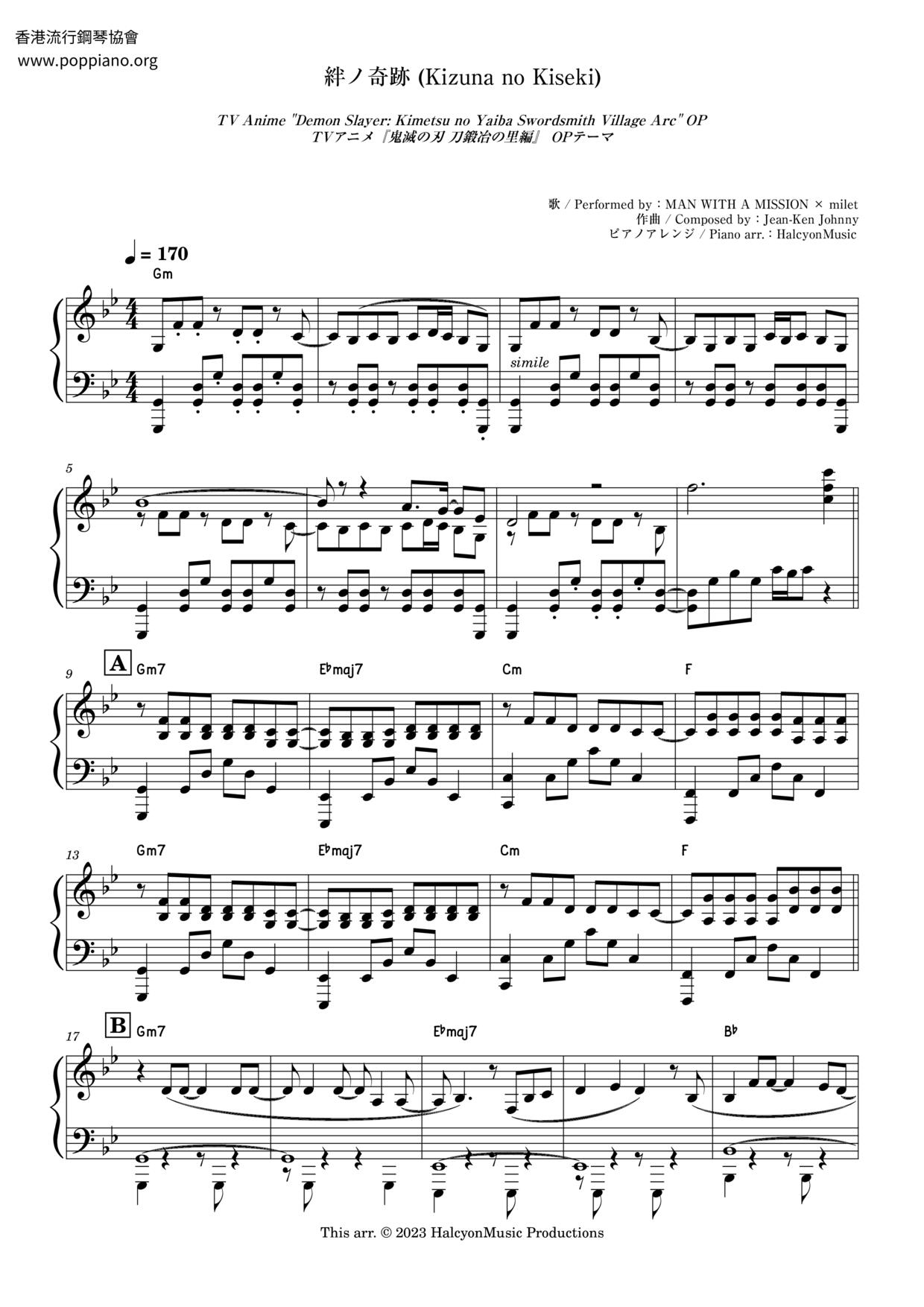 ☆ Milet-Kizuna No Kiseki Sheet Music pdf, -絆ノ奇跡 楽譜