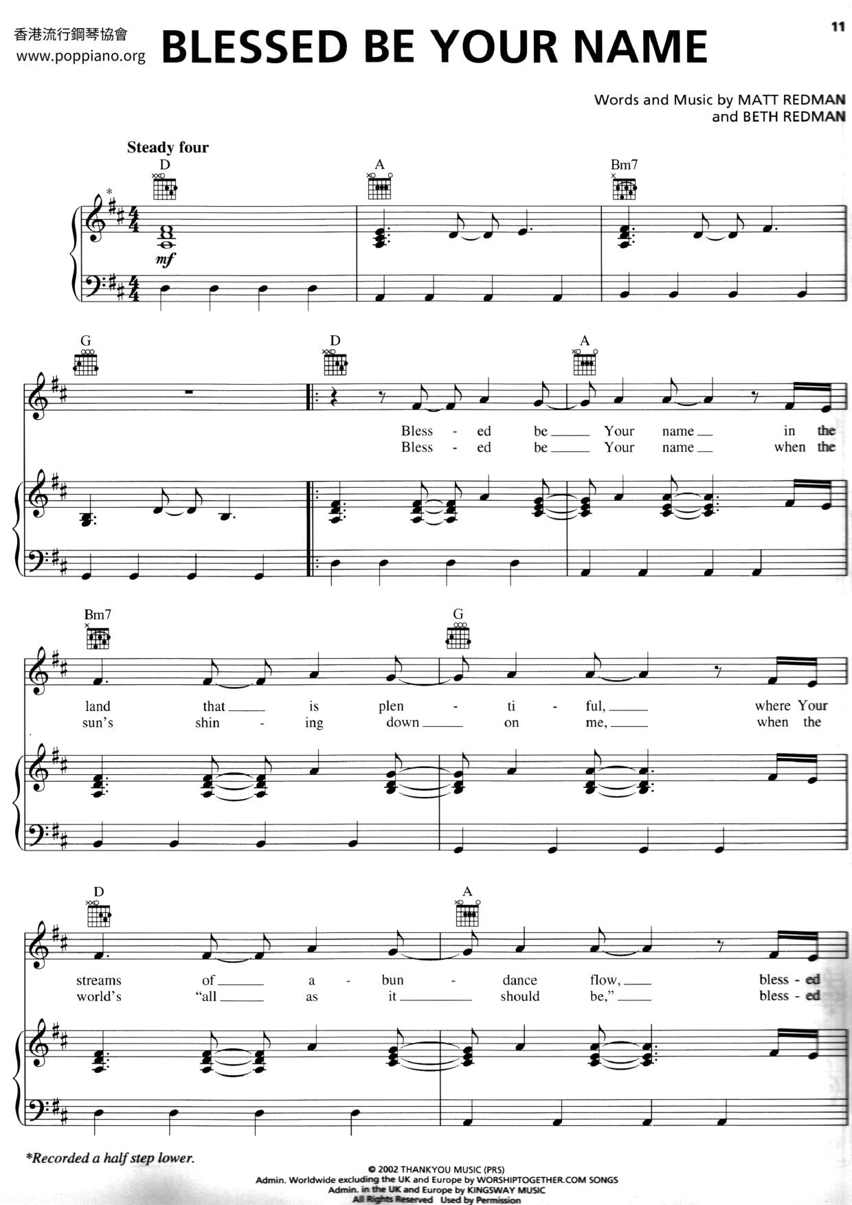 Blessed Be Your Name Score