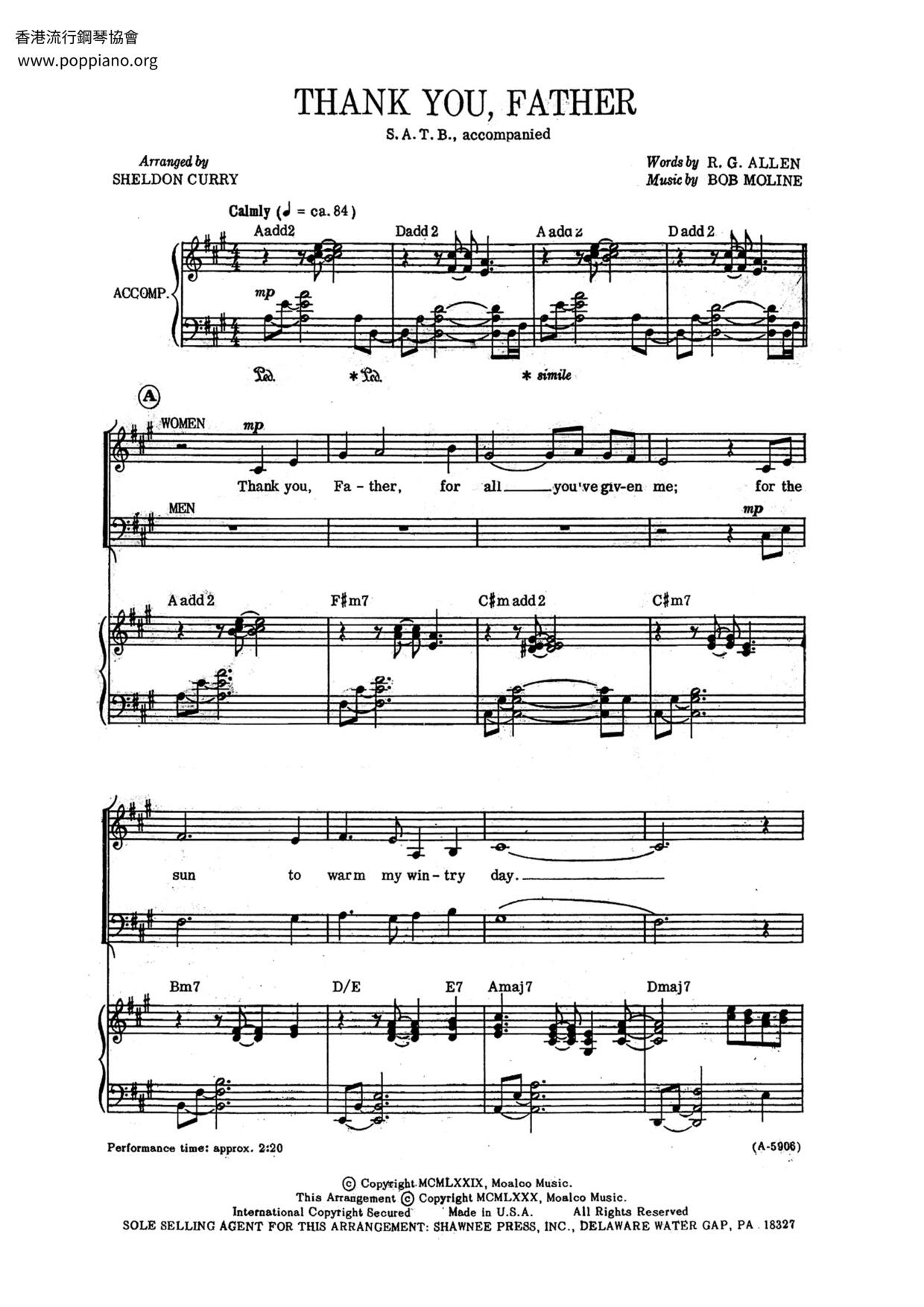 Thank You, Father Score