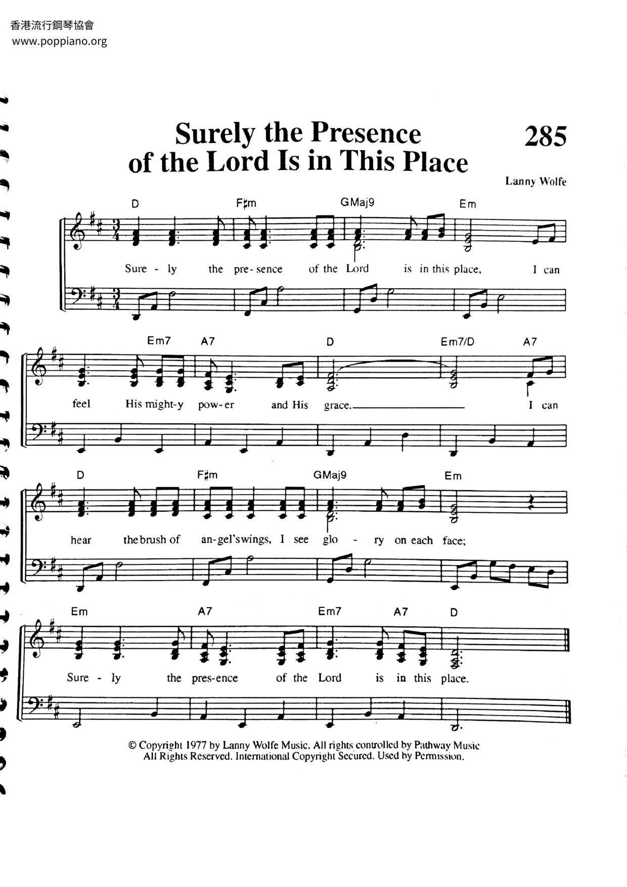 Surely The Presence Of The Lord Is In This Place Score