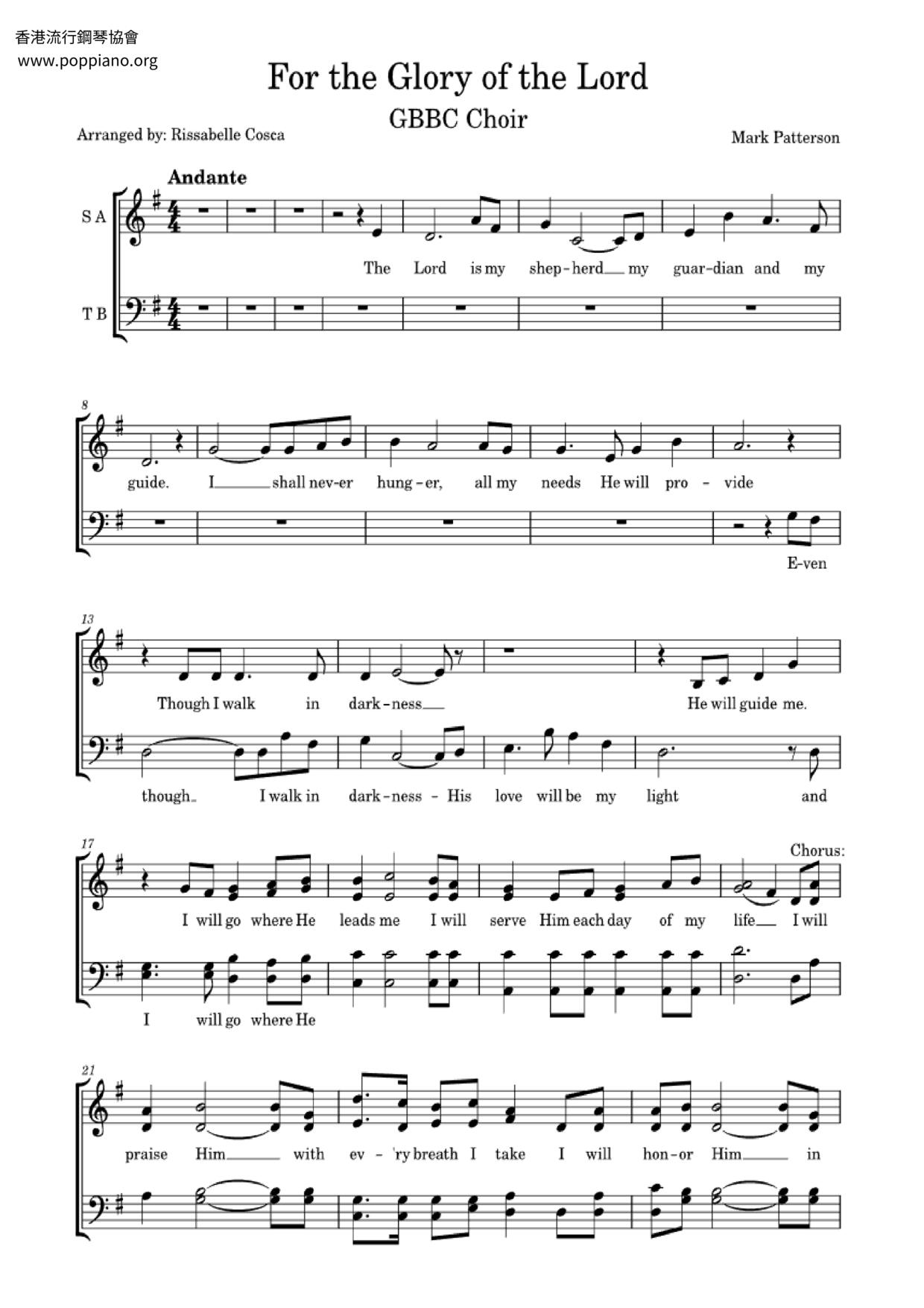 For The Glory Of The Lord Score