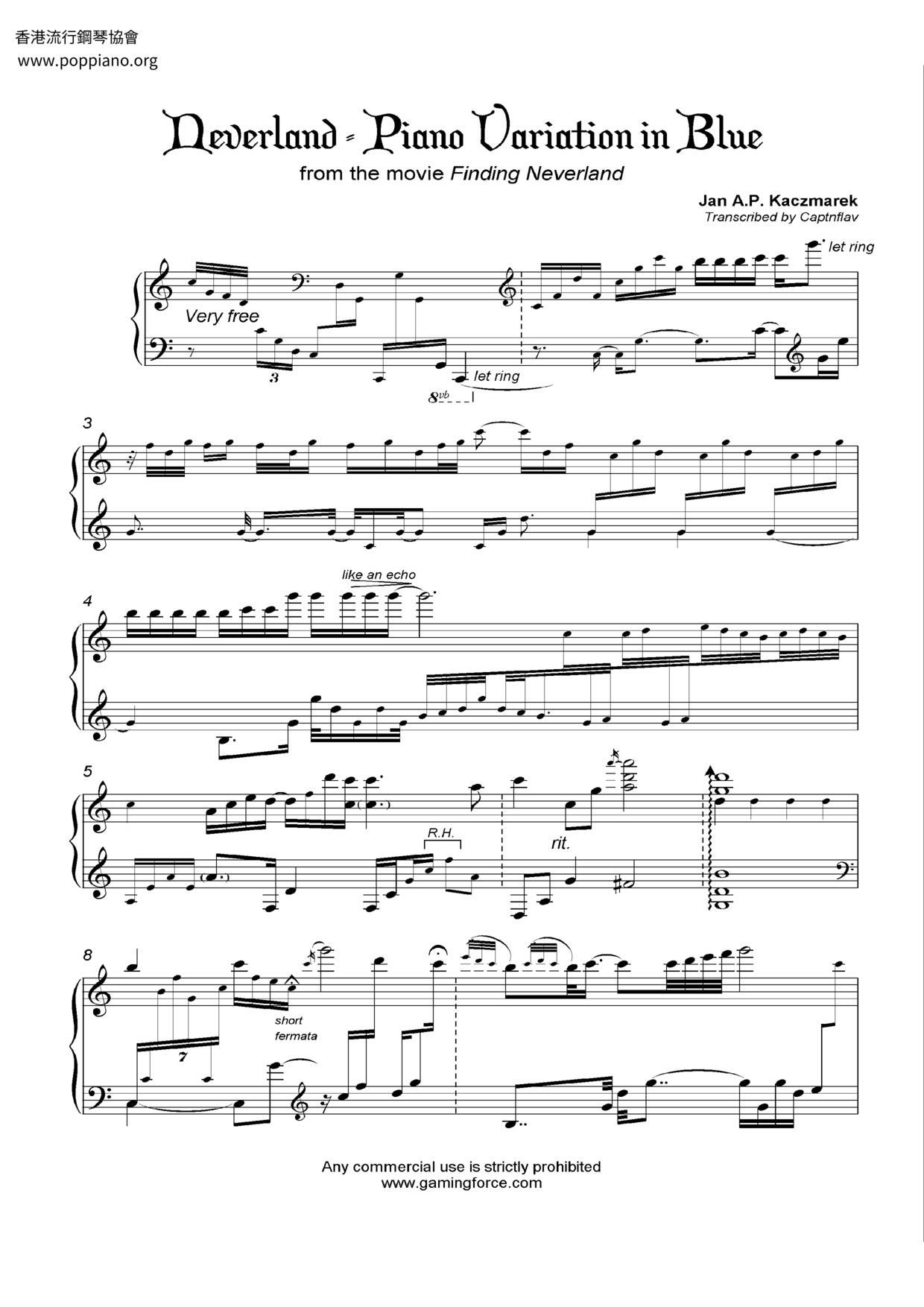 Neverland - Piano Variation In Blue Score