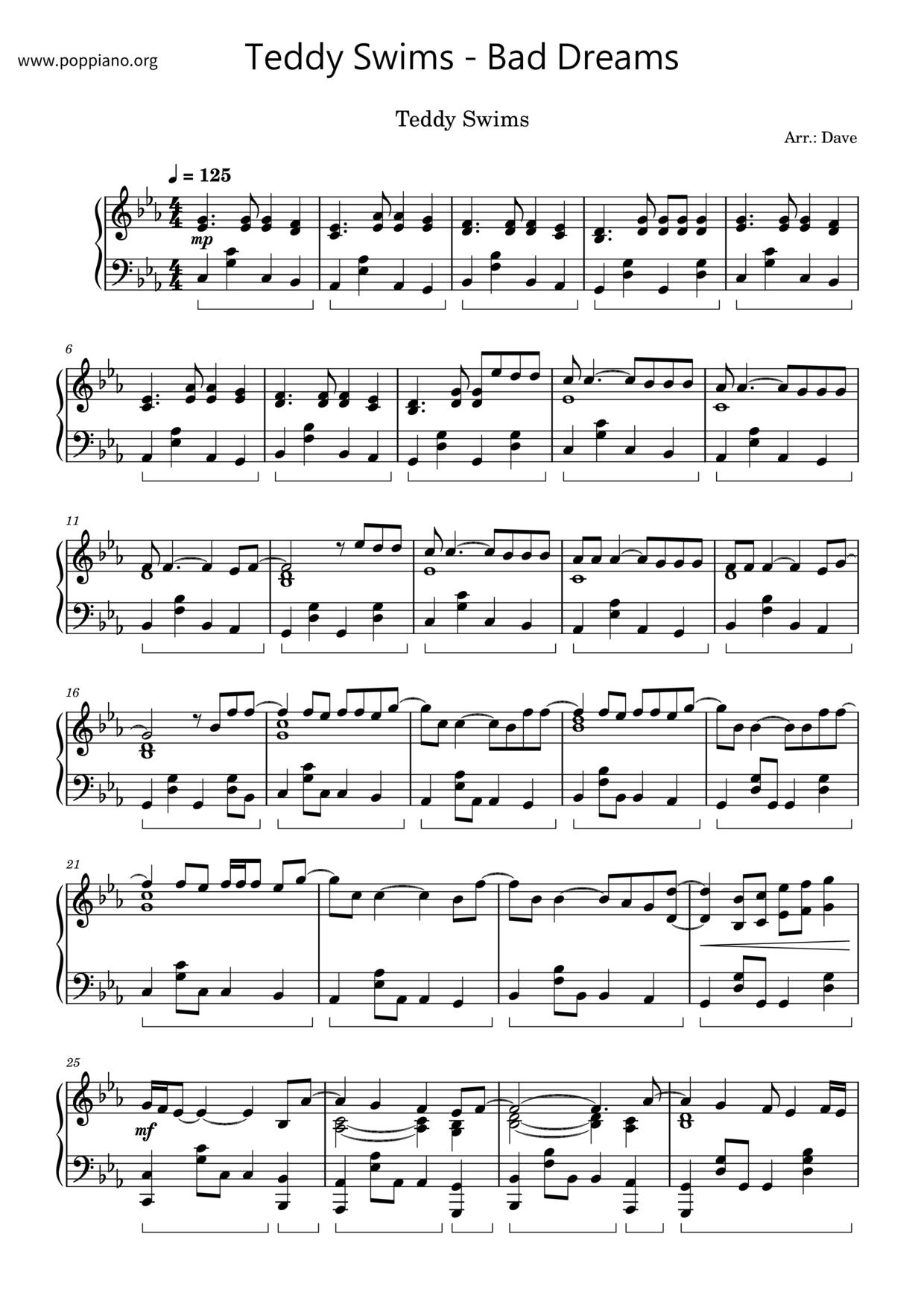 Bad Dreamsピアノ譜