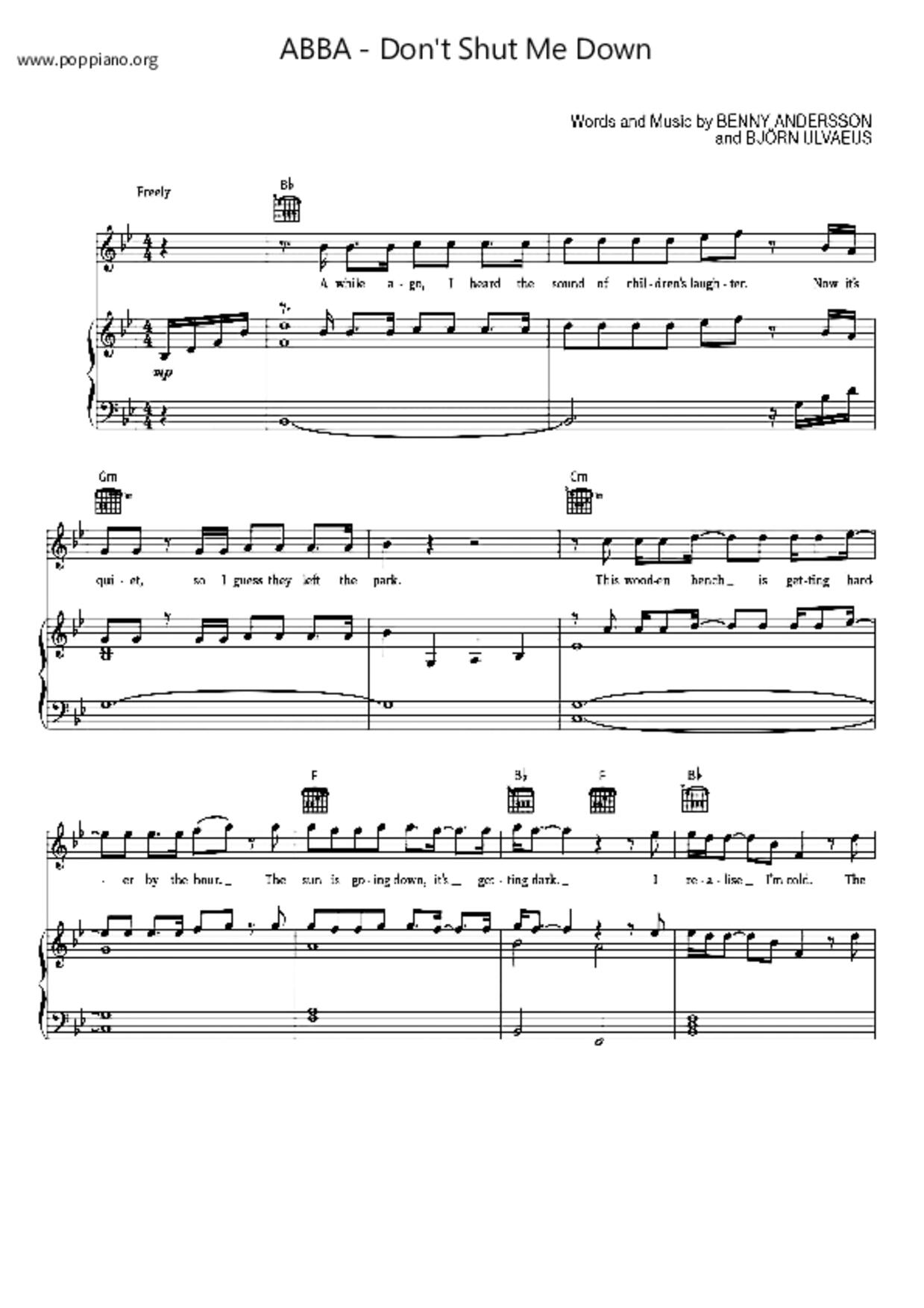 Don't Shut Me Downピアノ譜