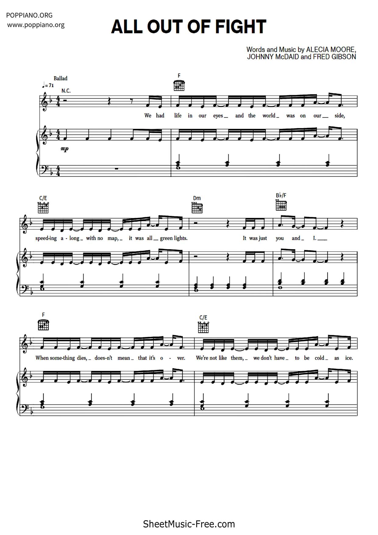 All Out Of Fight琴譜