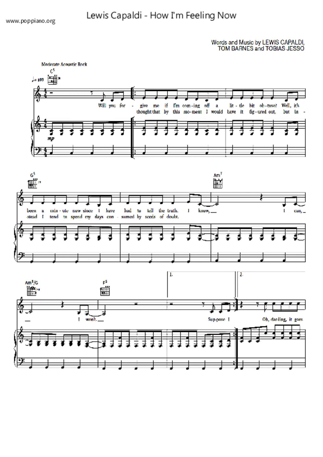 How I'm Feeling Now琴譜