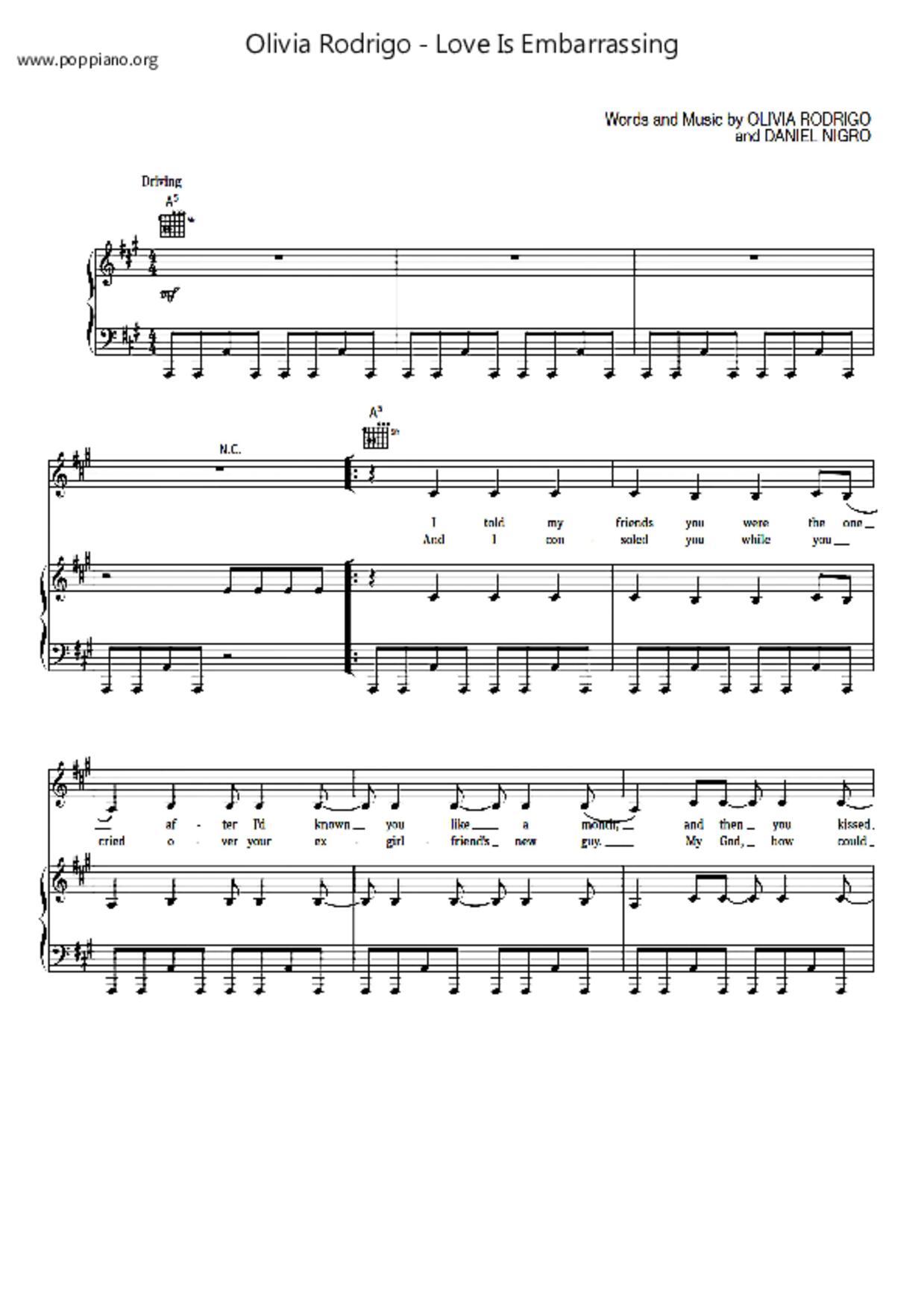 Love Is Embarrassingピアノ譜