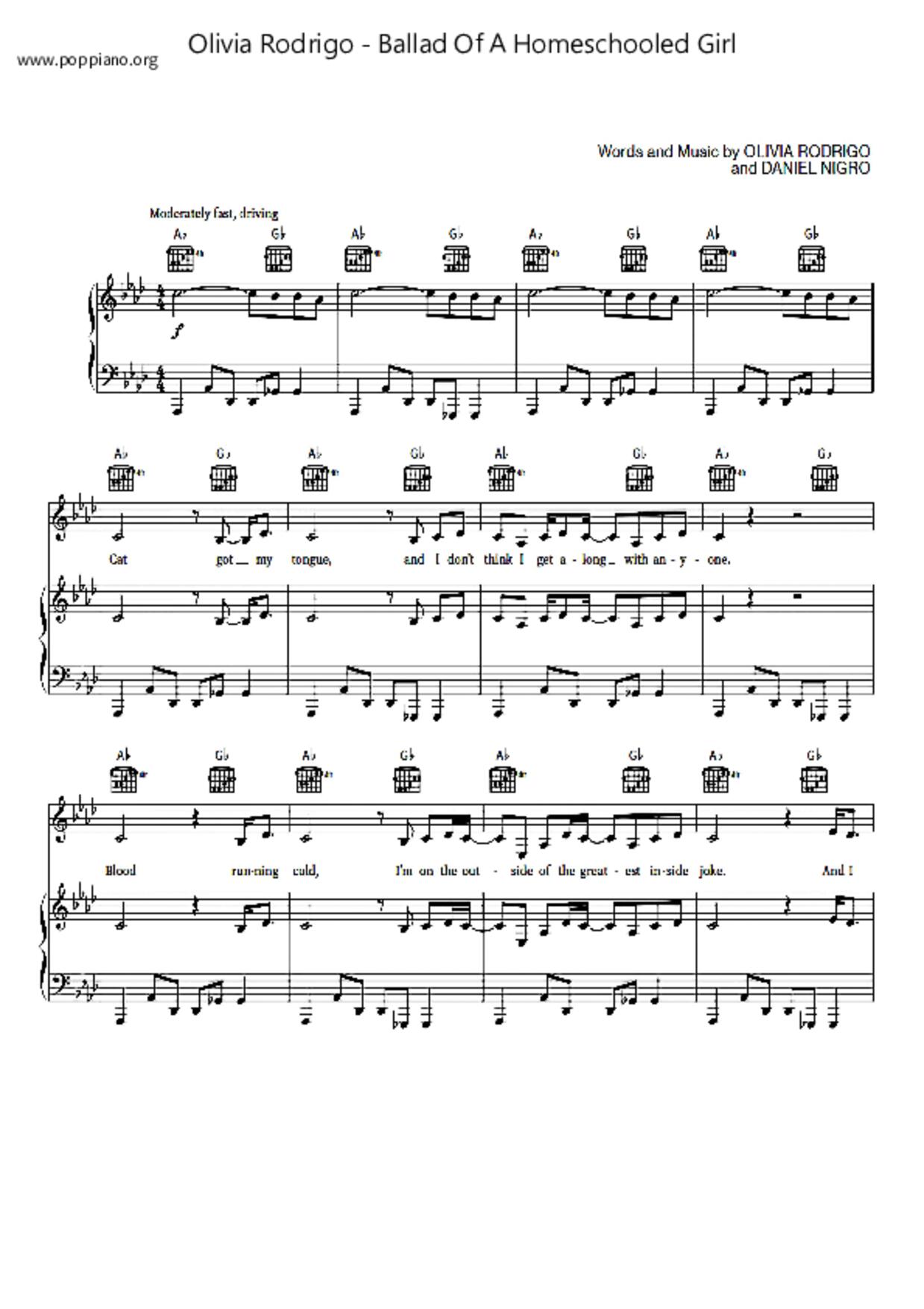 Ballad Of A Homeschooled Girlピアノ譜