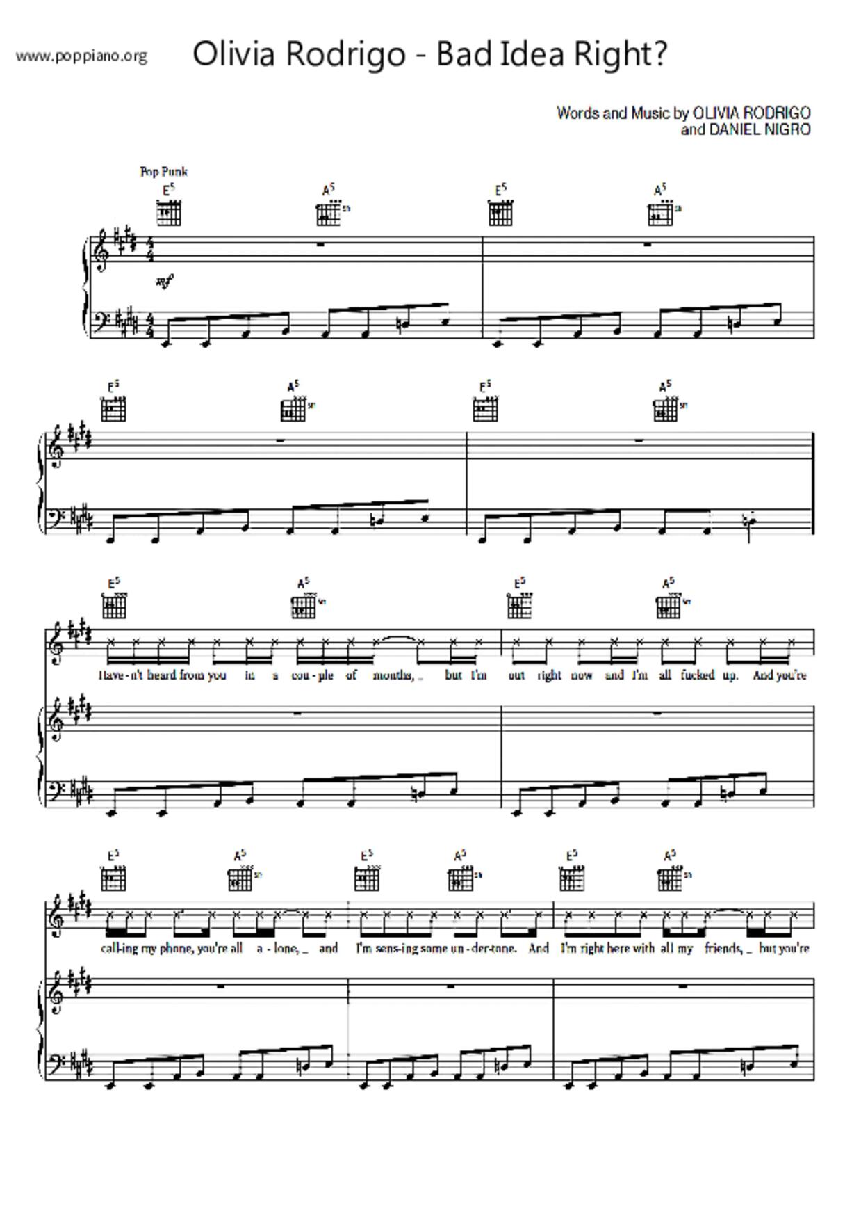 Bad Idea Right?ピアノ譜