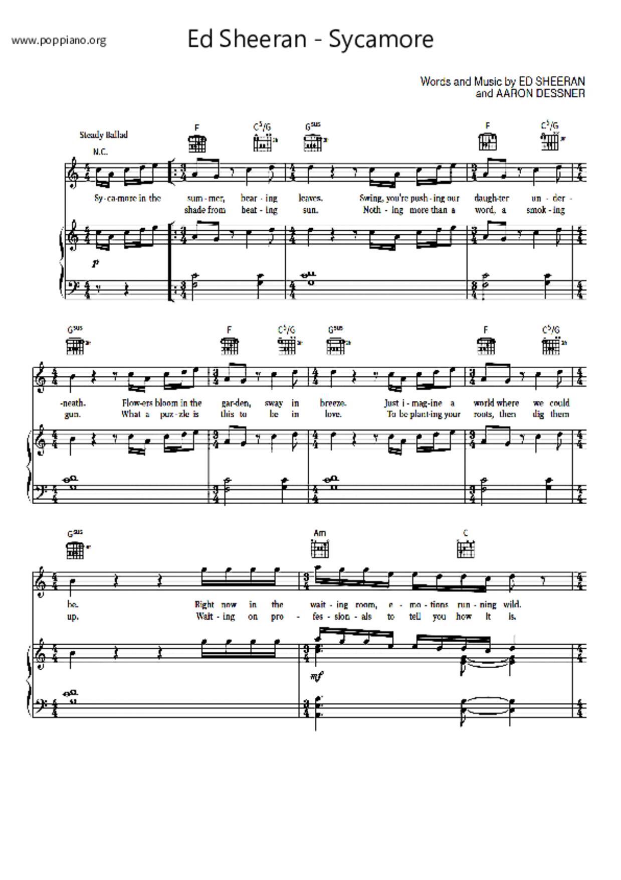 Sycamoreピアノ譜