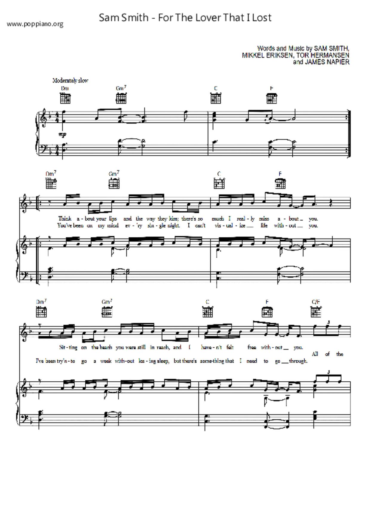 For The Lover That I Lost琴譜