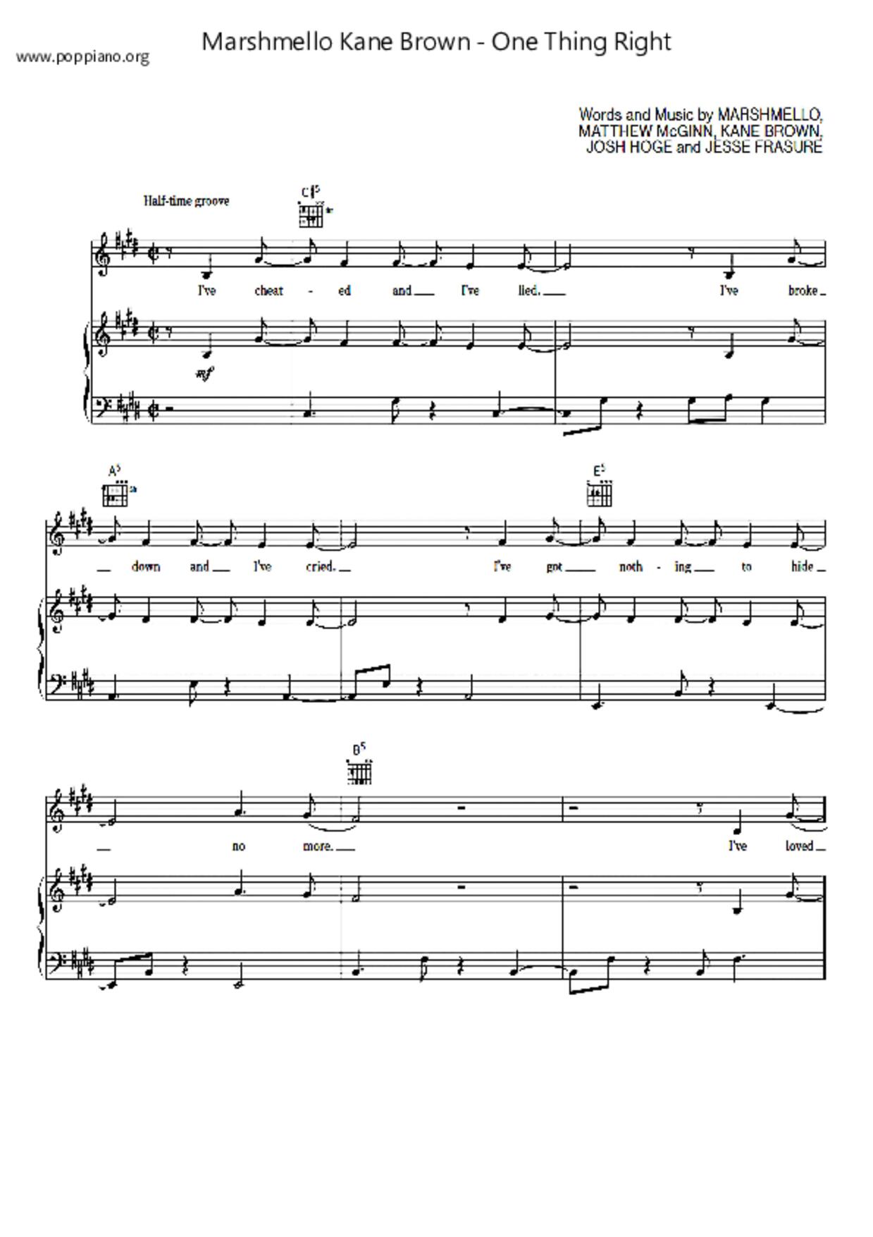 One Thing Right琴譜