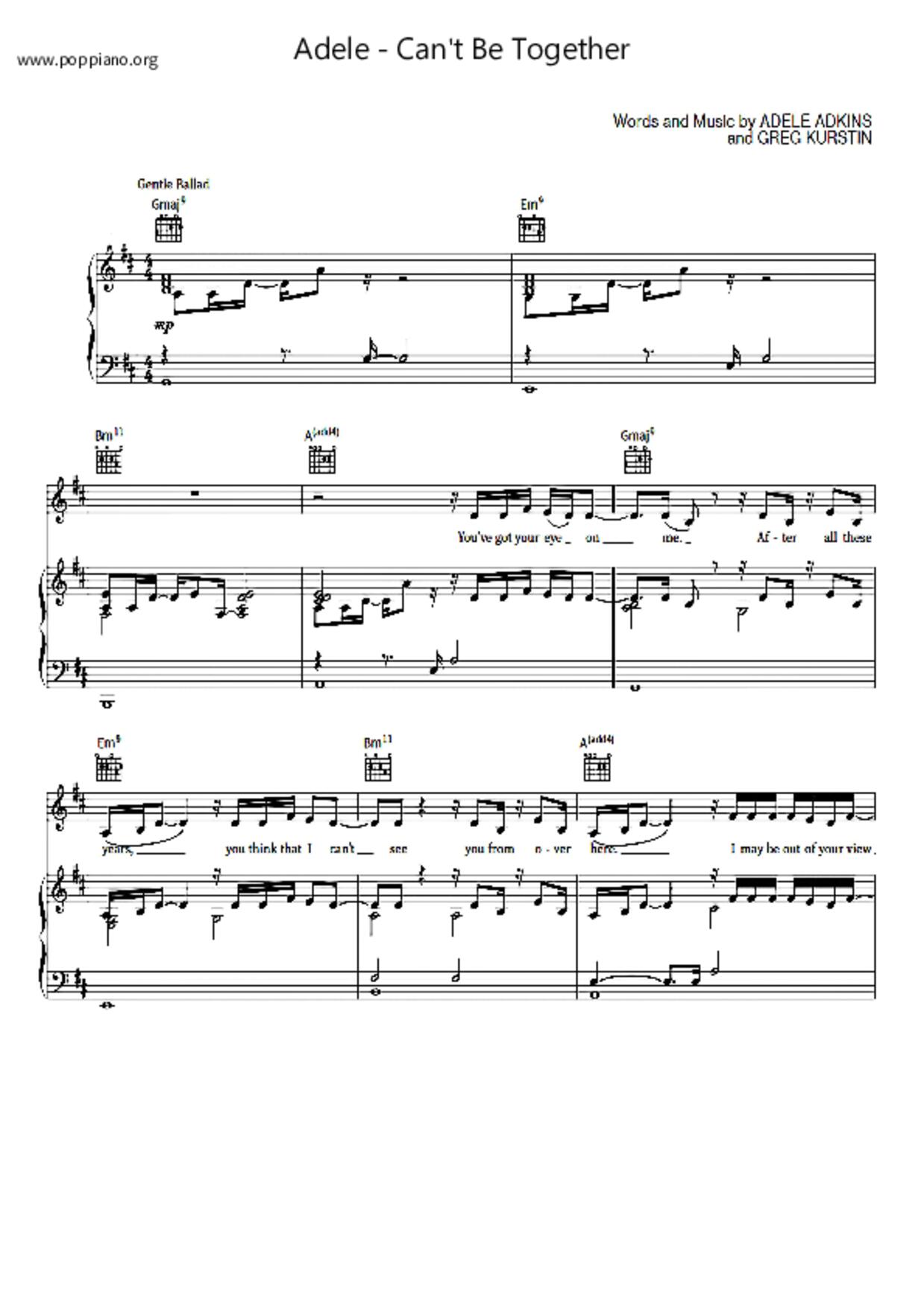 Can't Be Together琴譜