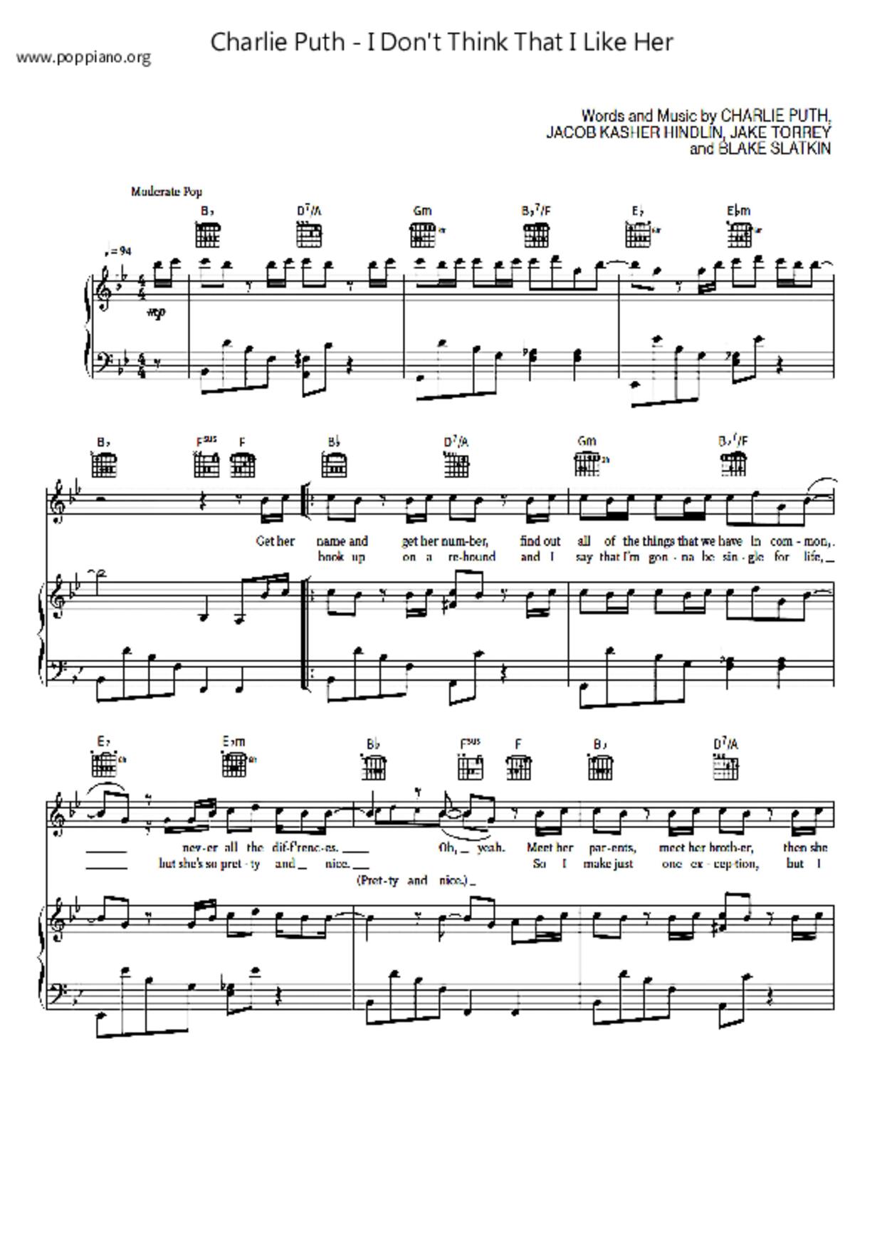 I Don't Think That I Like Her琴谱